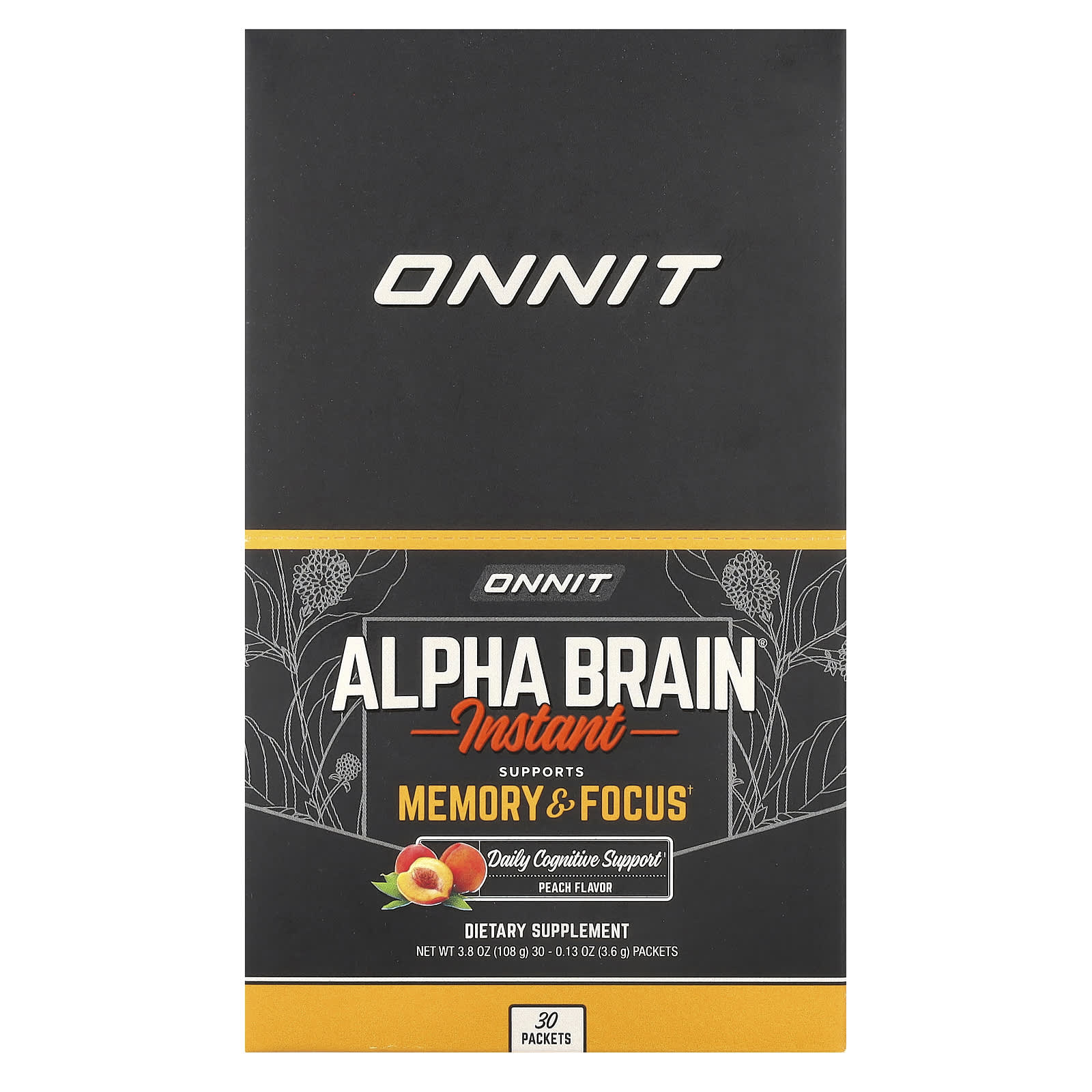 Onnit, Alpha Brain® Instant, Peach, 30 Packets, 0.13 oz (3.6 g) Each - Image 1