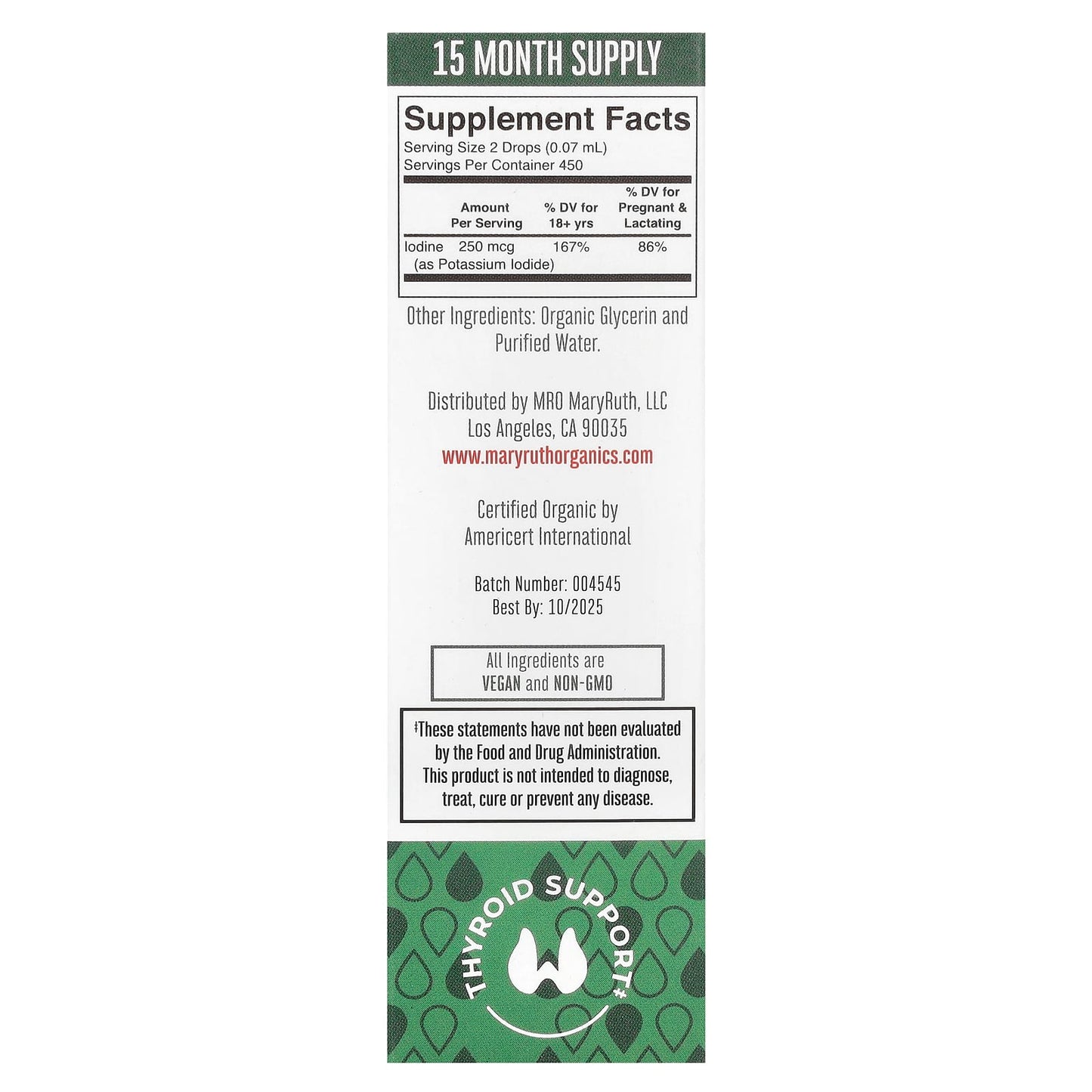 MaryRuth's, Organic Iodine Liquid Drops, Unflavored, 250 mcg, 1 fl oz (30 ml) - Image 2