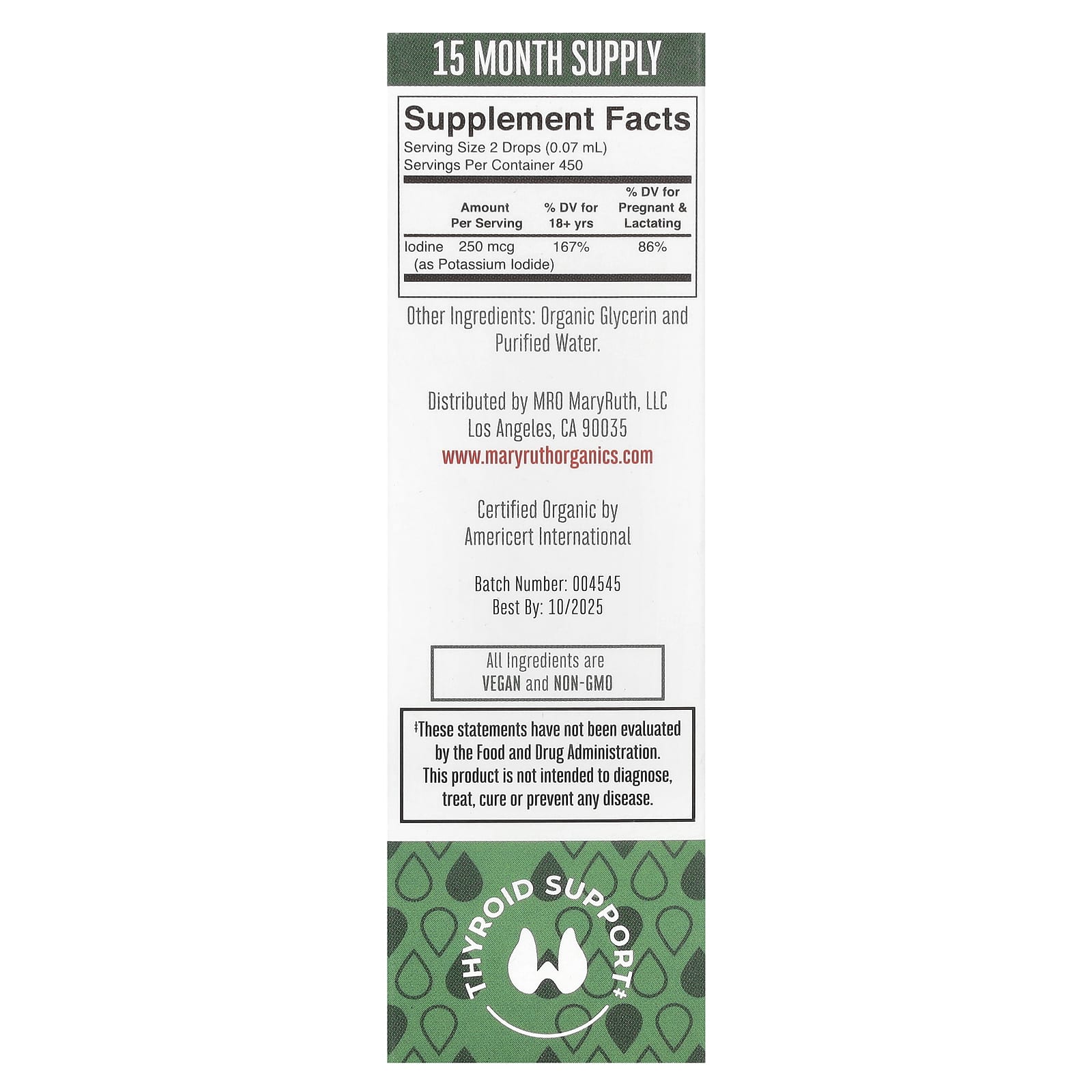 MaryRuth's, Organic Iodine Liquid Drops, Unflavored, 250 mcg, 1 fl oz (30 ml) - Image 2