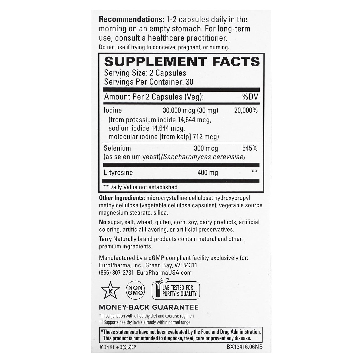 Terry Naturally, Thyroid Care Plus with Selenium, 60 Capsules - Image 2