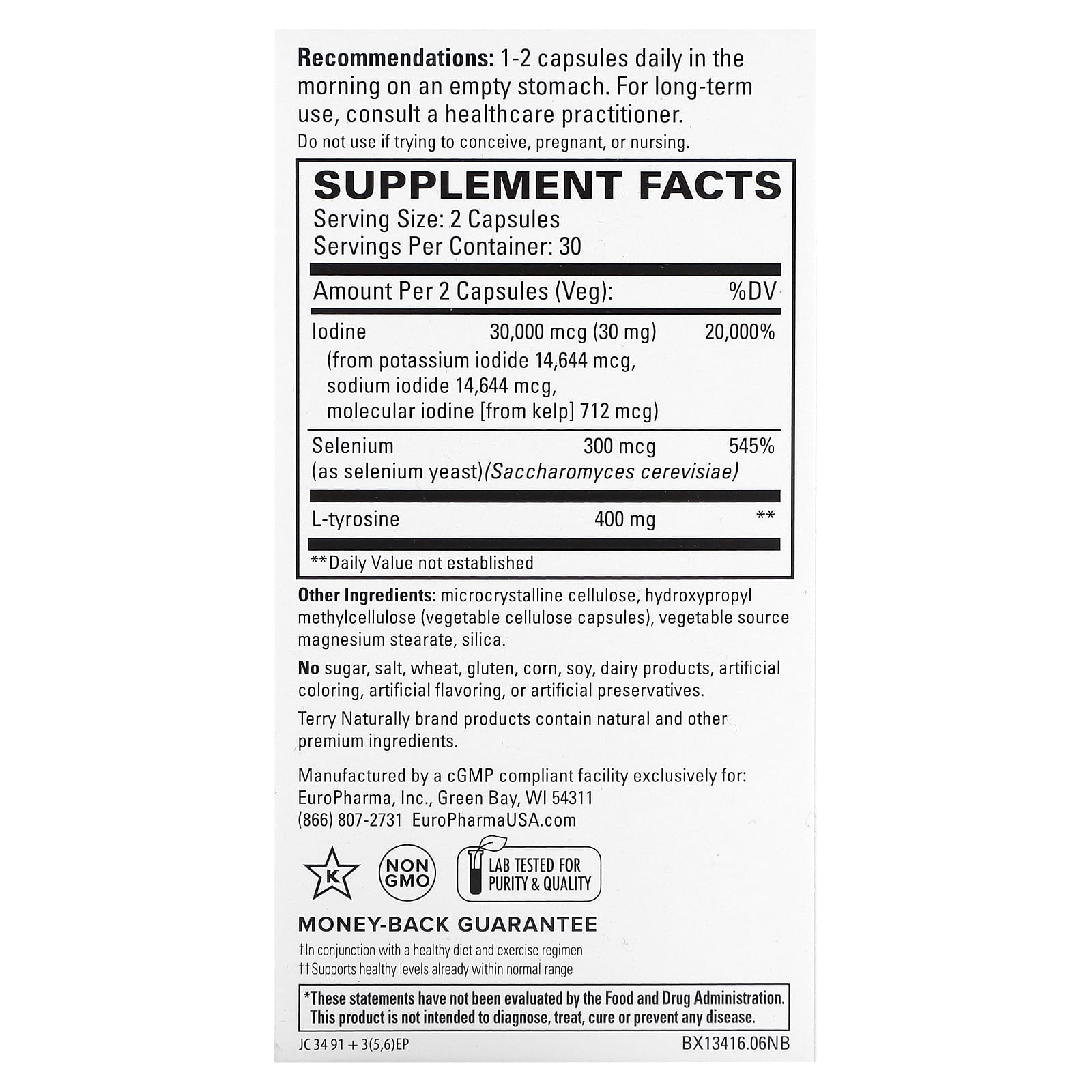 Terry Naturally, Thyroid Care Plus with Selenium, 60 Capsules - Image 2