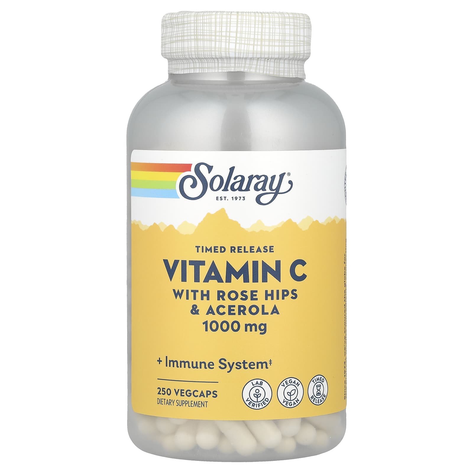 Solaray, Timed Release Vitamin C with Rose Hips & Acerola, 1,000 mg, 250 VegCaps - Image 1