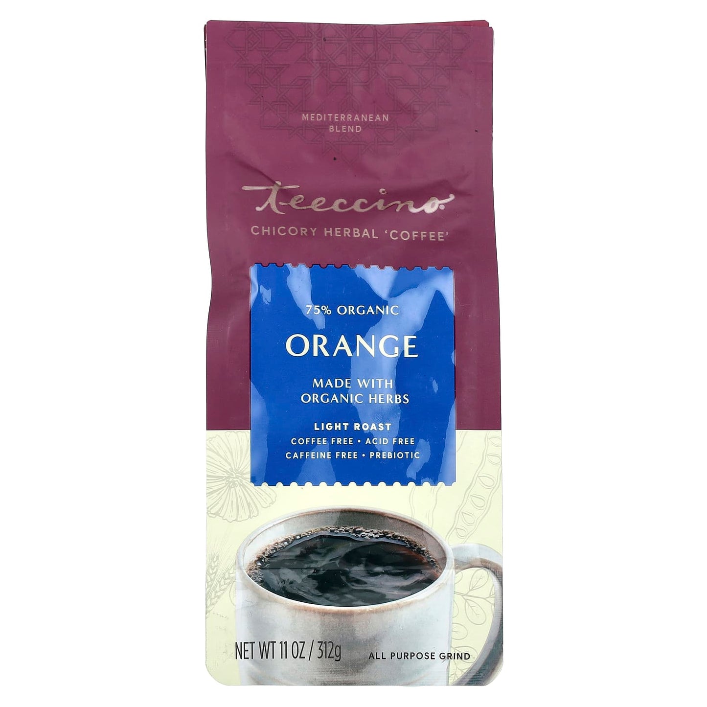 Teeccino, Chicory Herbal Coffee, Orange, Light Roast, Caffeine Free, 11 oz (312 g) - Image 1