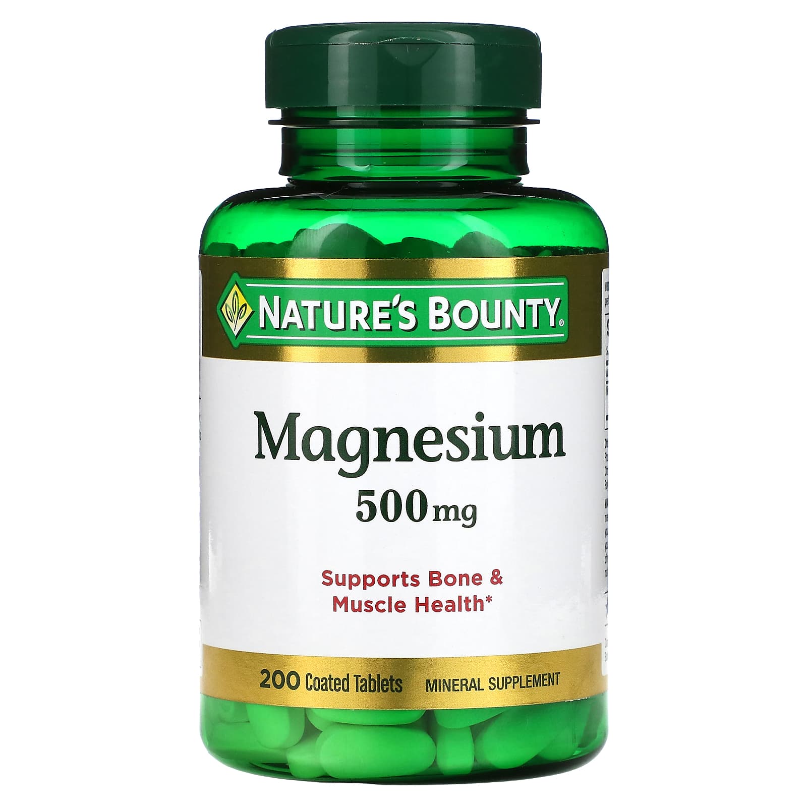 Nature's Bounty, Magnesium, 500 mg, 200 Coated Tablets - Image 1