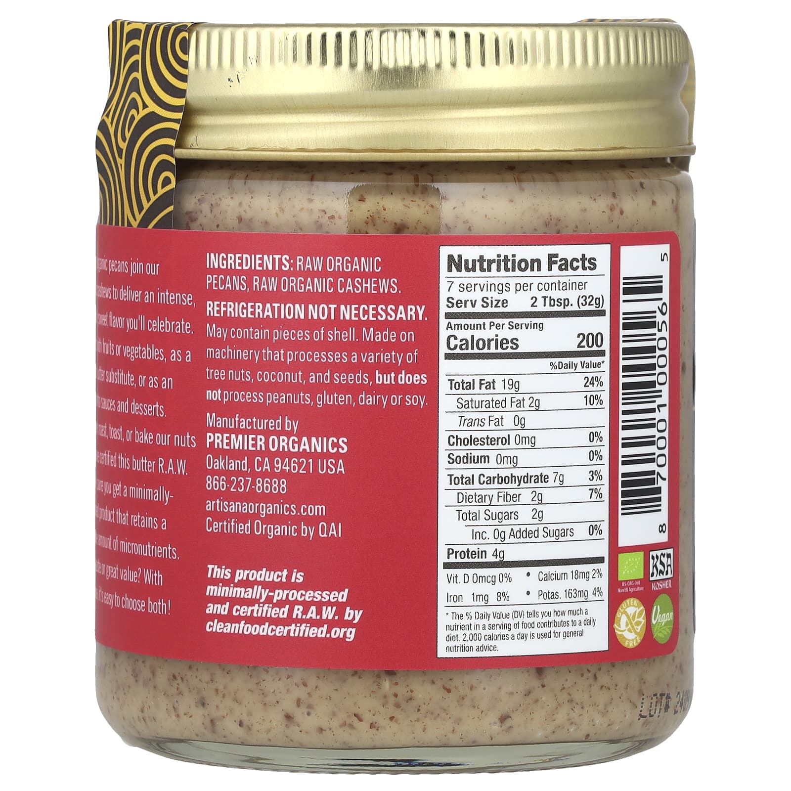 Artisana Raw Pecan Cashew Butter, USDA Organic, 8 oz, Keto Friendly - Image 2