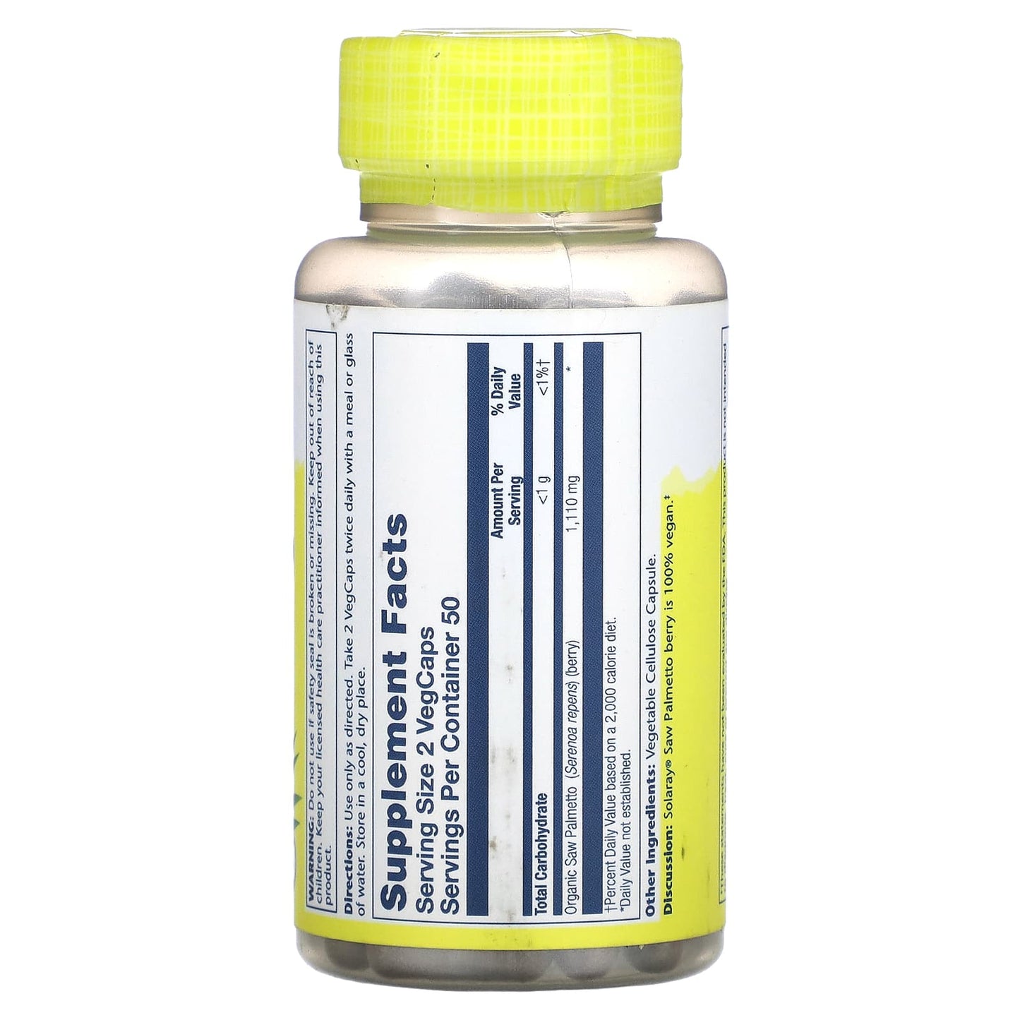 Solaray, Saw Palmetto Berry, 100 VegCaps (555 mg per Capsule) - Image 2