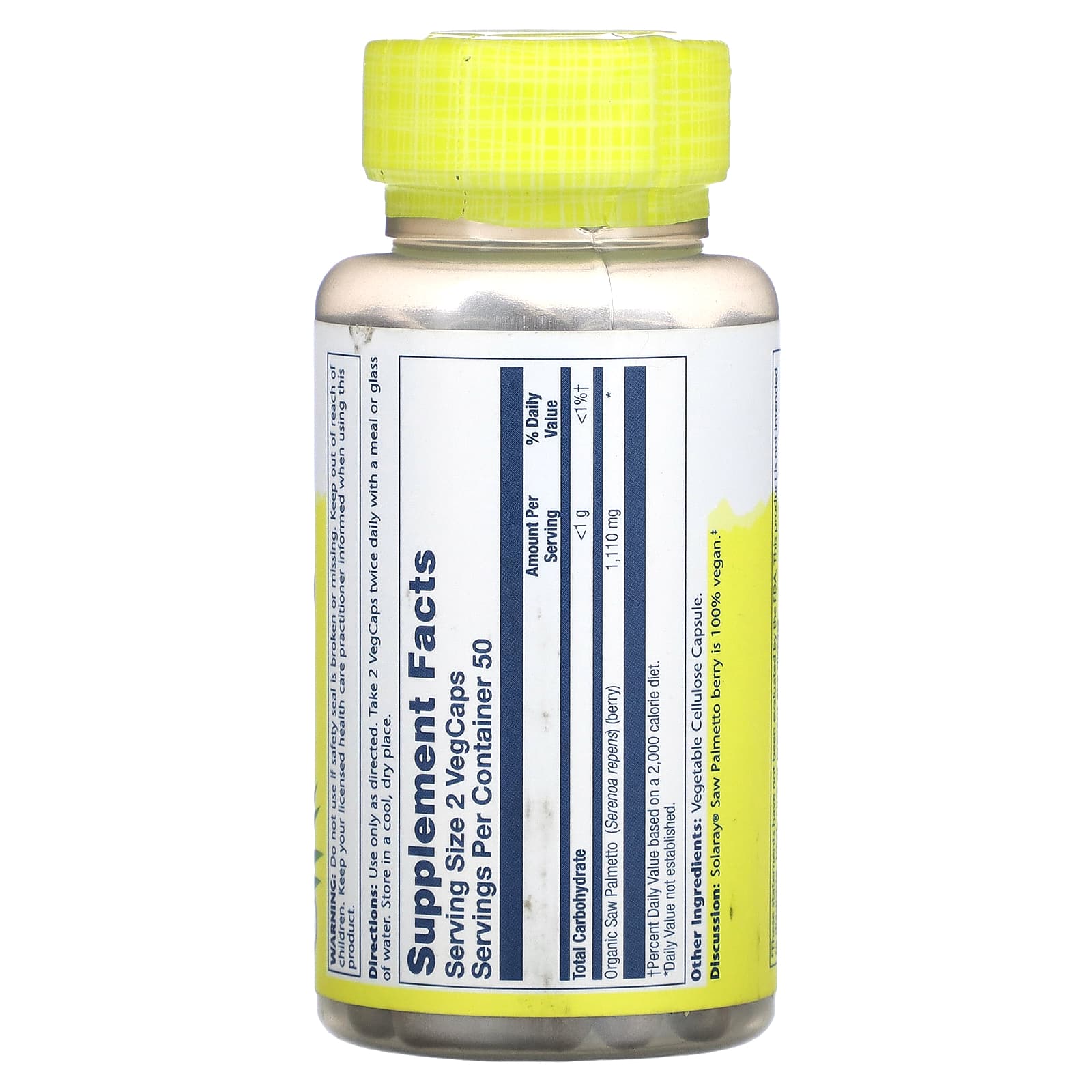 Solaray, Saw Palmetto Berry, 100 VegCaps (555 mg per Capsule) - Image 2