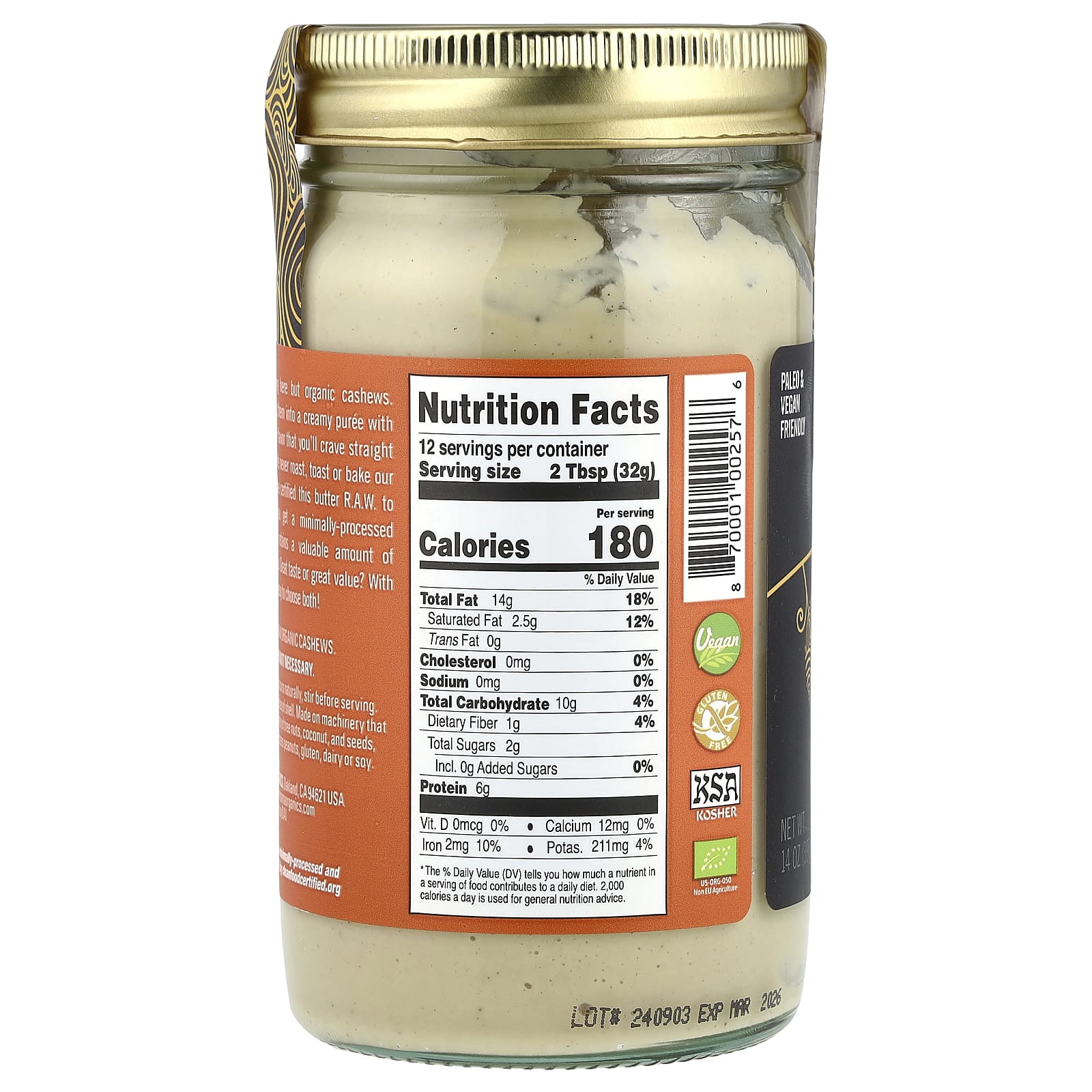 Raw Organic Cashew Butter by Artisana, Vegan & Paleo Friendly, 14 oz - Image 2