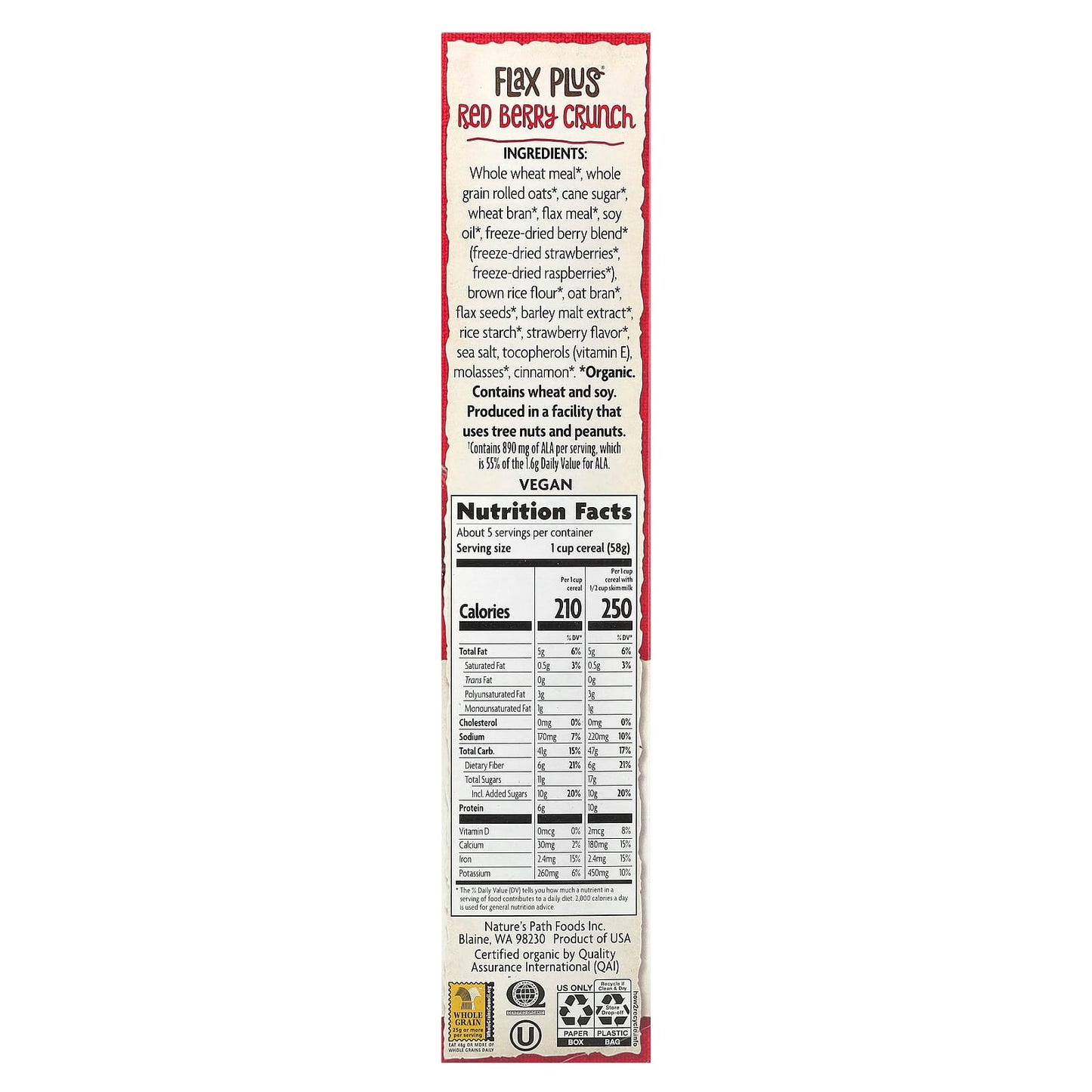 Nature's Path, Organic Flax Plus® Cereal,  Red Berry Crunch, 10.6 oz (300 g) - Image 2