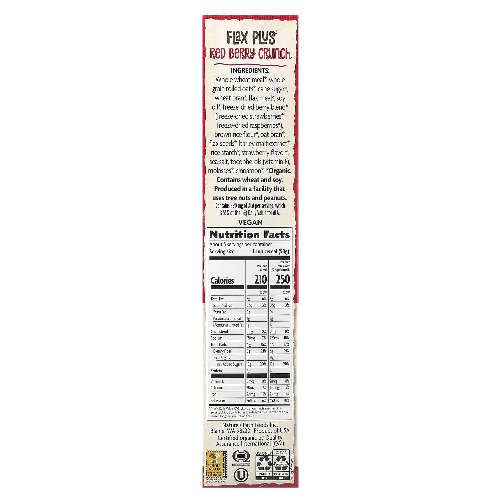Nature's Path, Organic Flax Plus® Cereal,  Red Berry Crunch, 10.6 oz (300 g) - Image 2