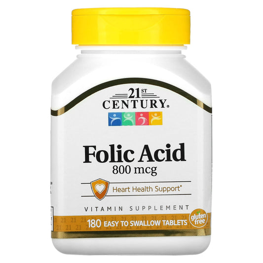 Boost Heart Health with 21st Century Folic Acid 800mcg Tablets, 180 Count - Image 1