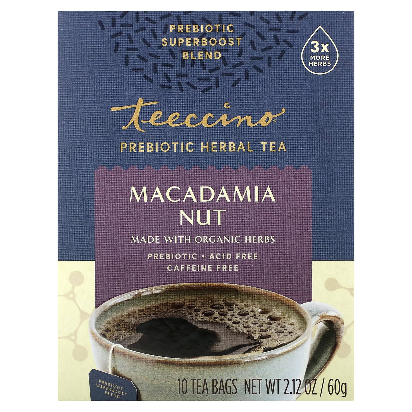 Teeccino, Prebiotic Herbal Tea, Macadamia Nut, Caffeine Free, 10 Tea Bags, 2.12 oz (60 g) - Image 1