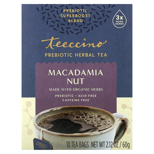 Teeccino, Prebiotic Herbal Tea, Macadamia Nut, Caffeine Free, 10 Tea Bags, 2.12 oz (60 g) - Image 1