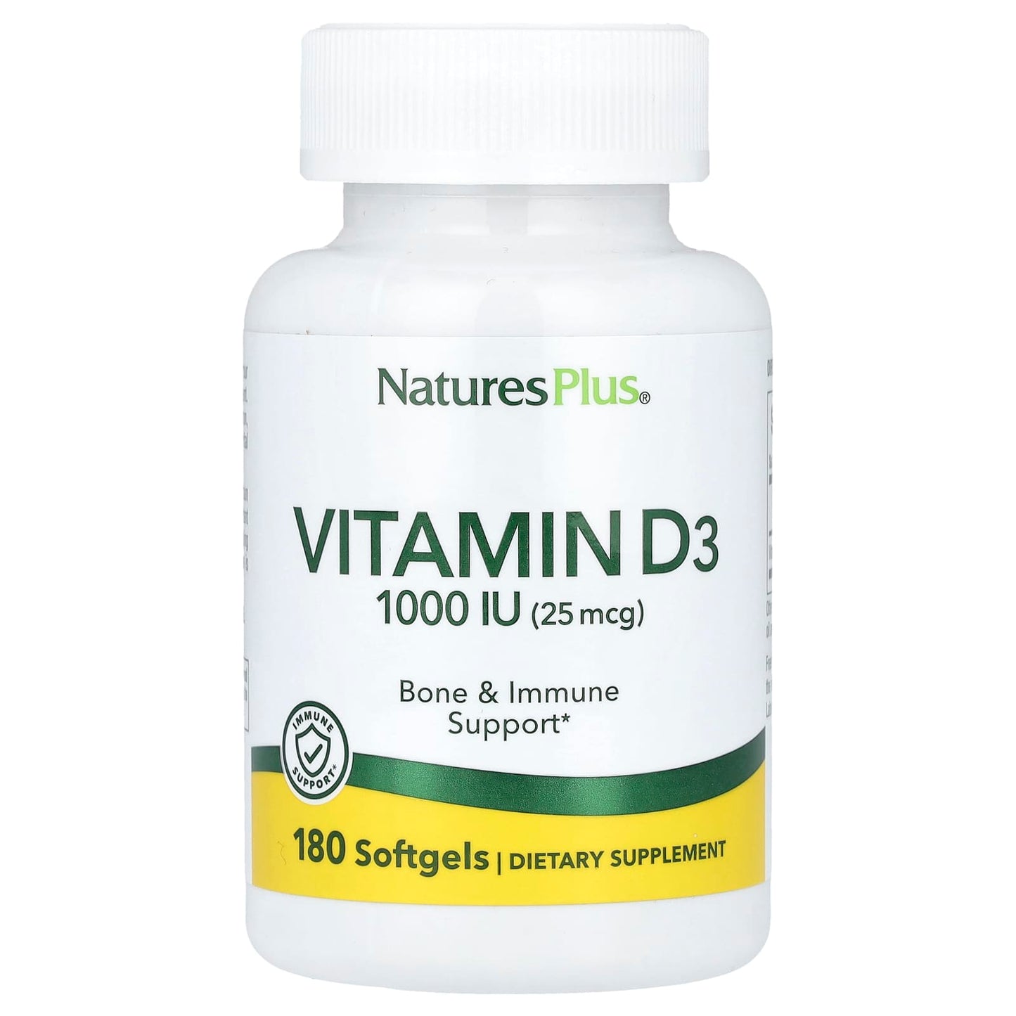 NaturesPlus, Vitamin D3, 25 mcg (1,000 IU), 180 Softgels - Image 1