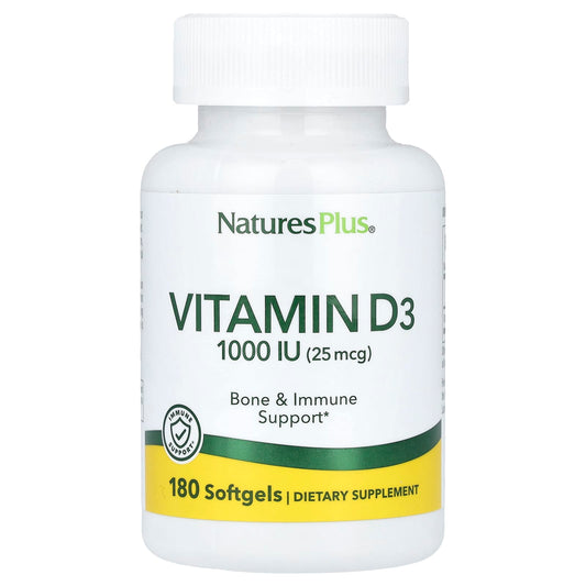 NaturesPlus, Vitamin D3, 25 mcg (1,000 IU), 180 Softgels - Image 1