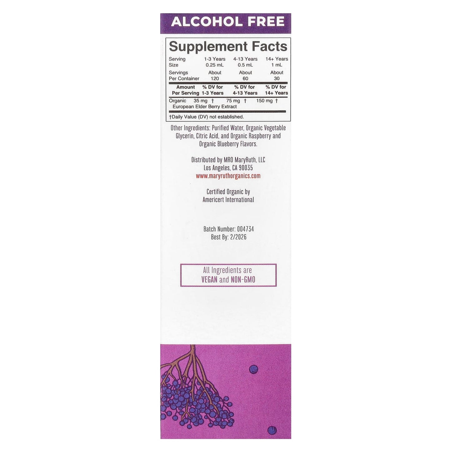 MaryRuth's, Organic Elderberry Liquid Drops, Alcohol Free, Blueberry + Raspberry, 1 fl oz (30 ml) - Image 2