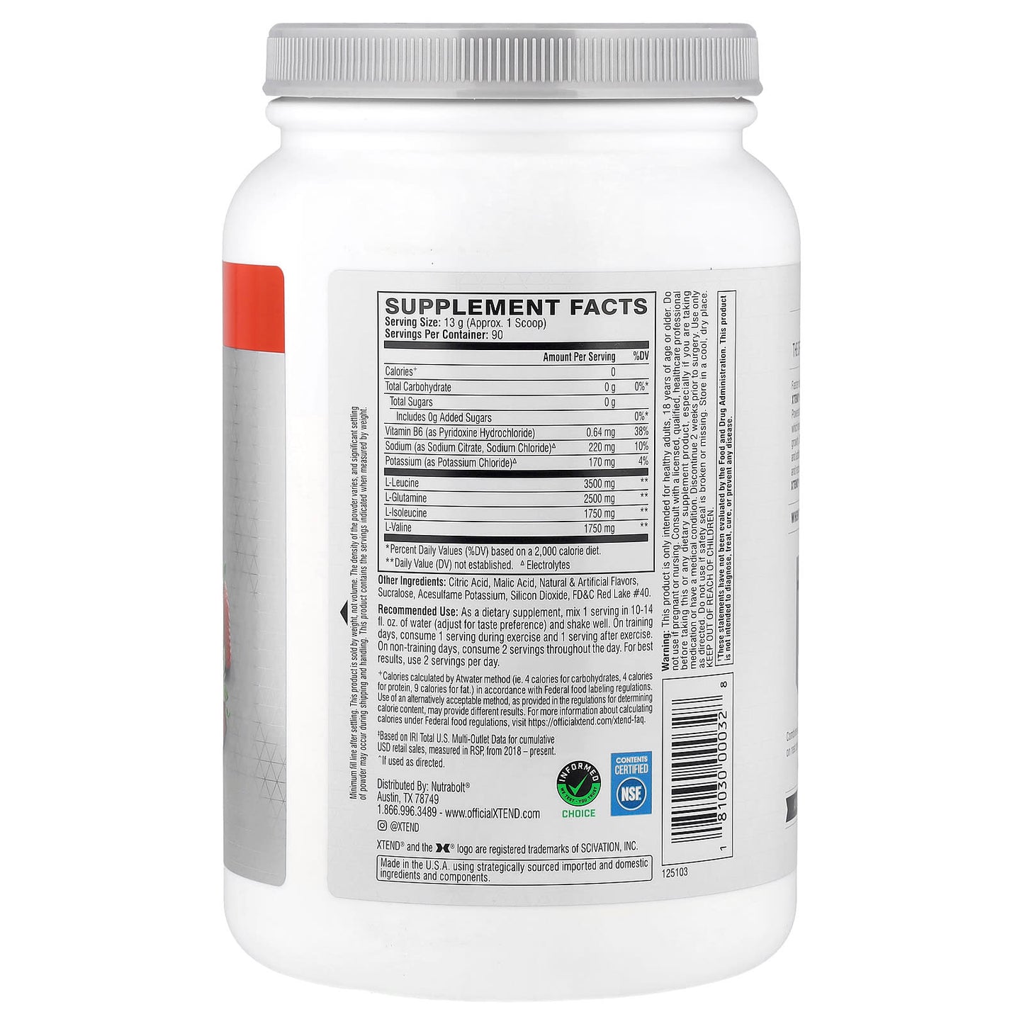 XTEND, The Original 7G BCAA, Strawberry Kiwi Splash, 2.58 lb (1.17 kg) - Image 2