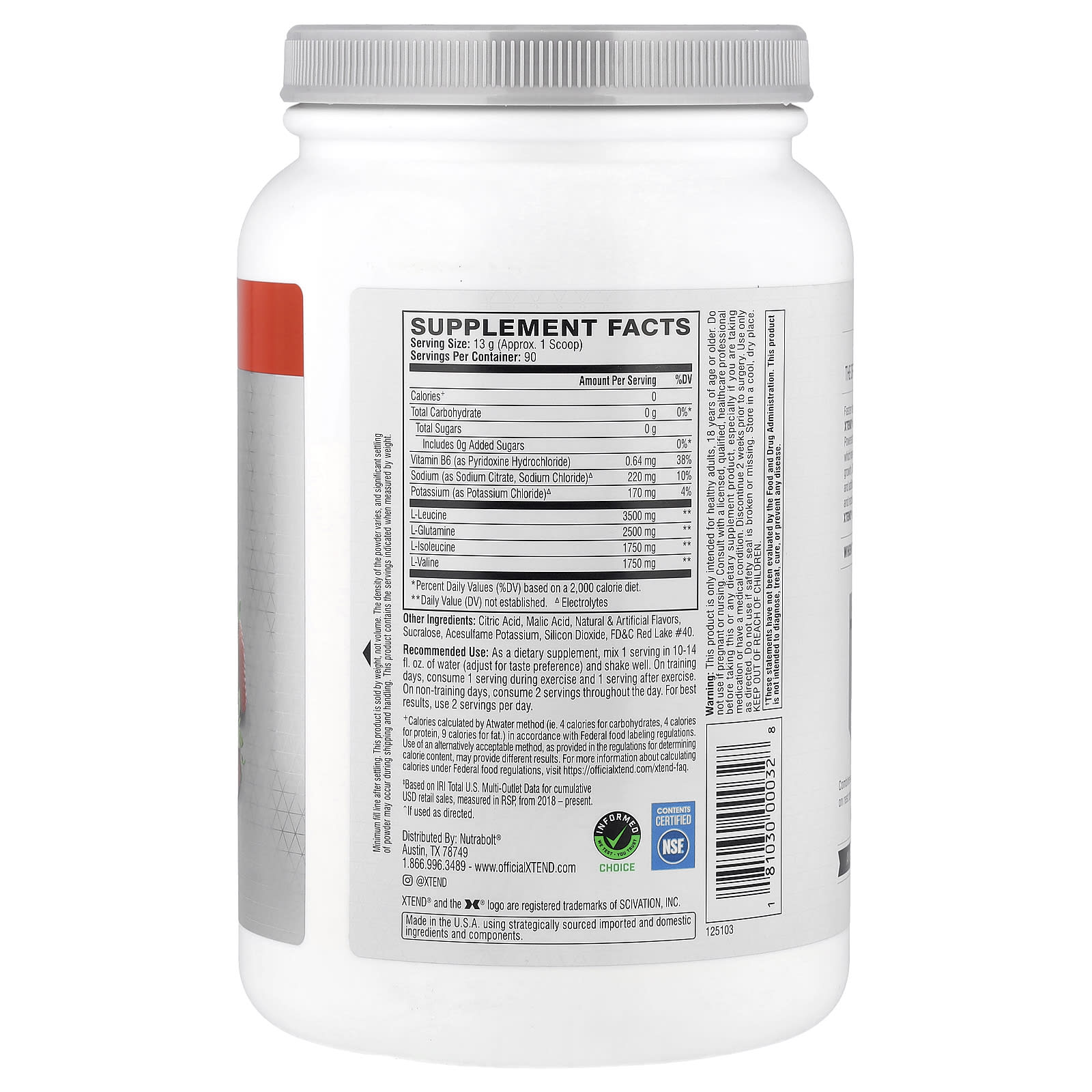 XTEND, The Original 7G BCAA, Strawberry Kiwi Splash, 2.58 lb (1.17 kg) - Image 2
