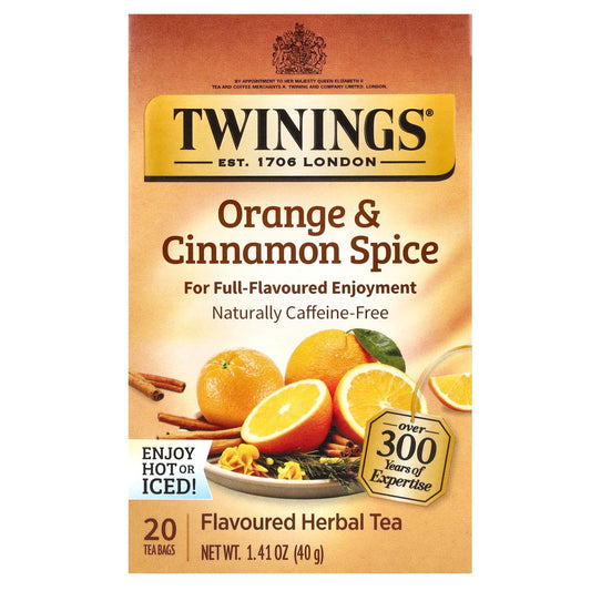 Twinings, Flavored Herbal Tea, Orange & Cinnamon Spice, Caffeine Free, 20 Tea Bags, 1.41 oz (40 g) - Image 1