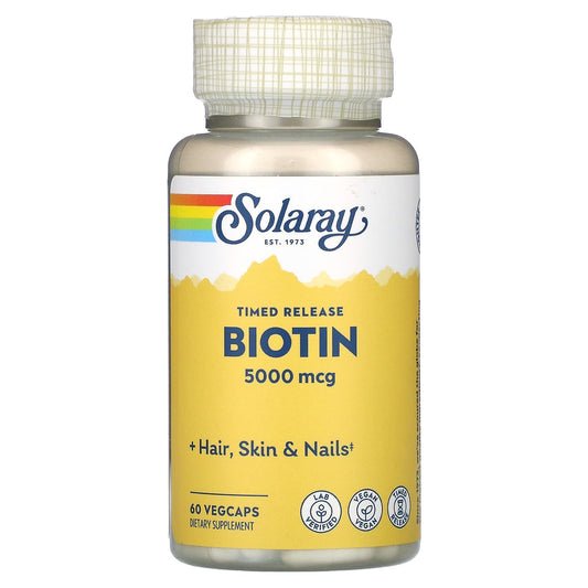 Solaray, Biotin, 5,000 mcg, 60 VegCaps - Image 1