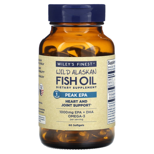 Wiley's Finest, Wild Alaskan Fish Oil, Peak EPA, 60 Softgels - Image 1