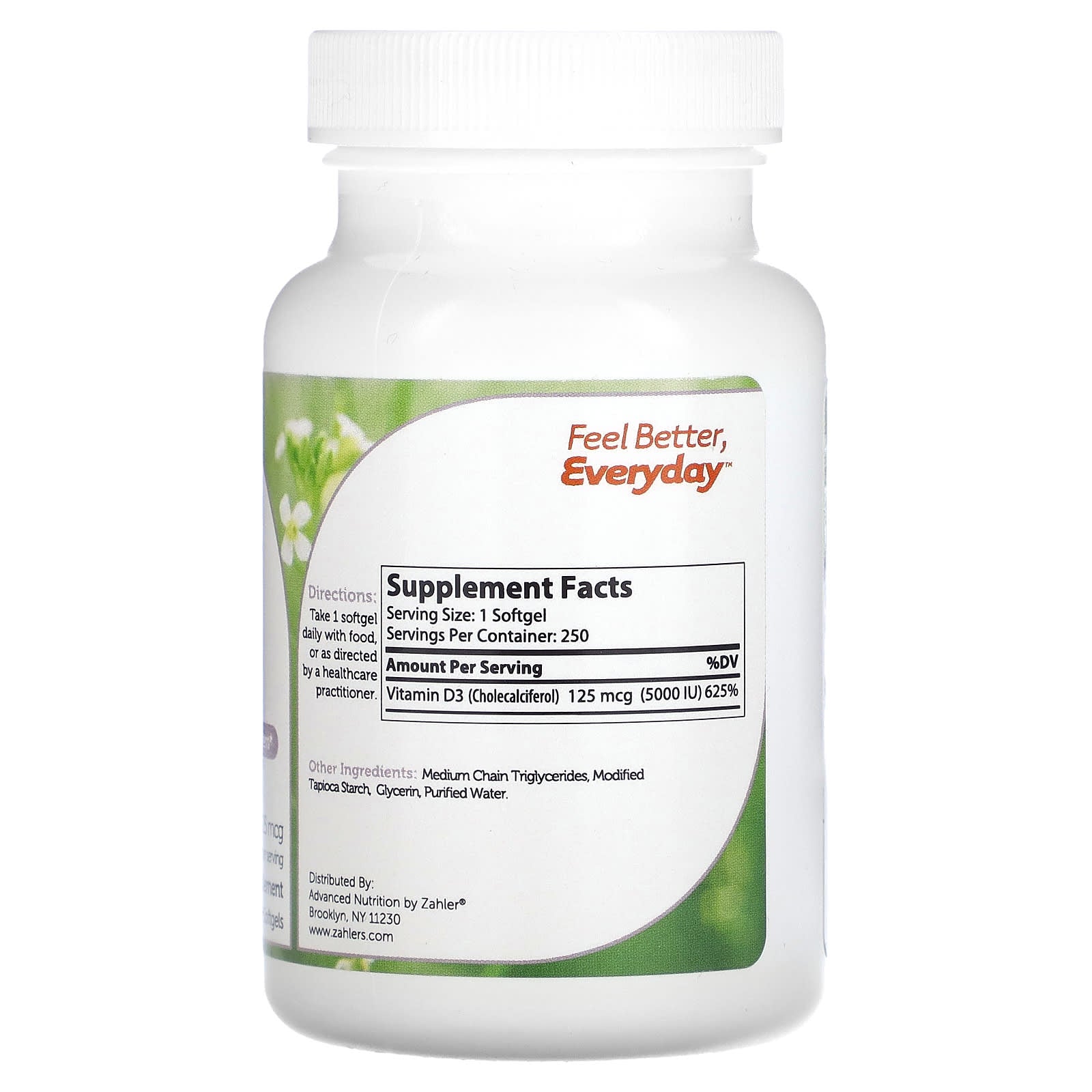 Zahler, Vitamin D3, Advanced D3 Formula, 125 mcg (5,000 IU), 250 Softgels - Image 2