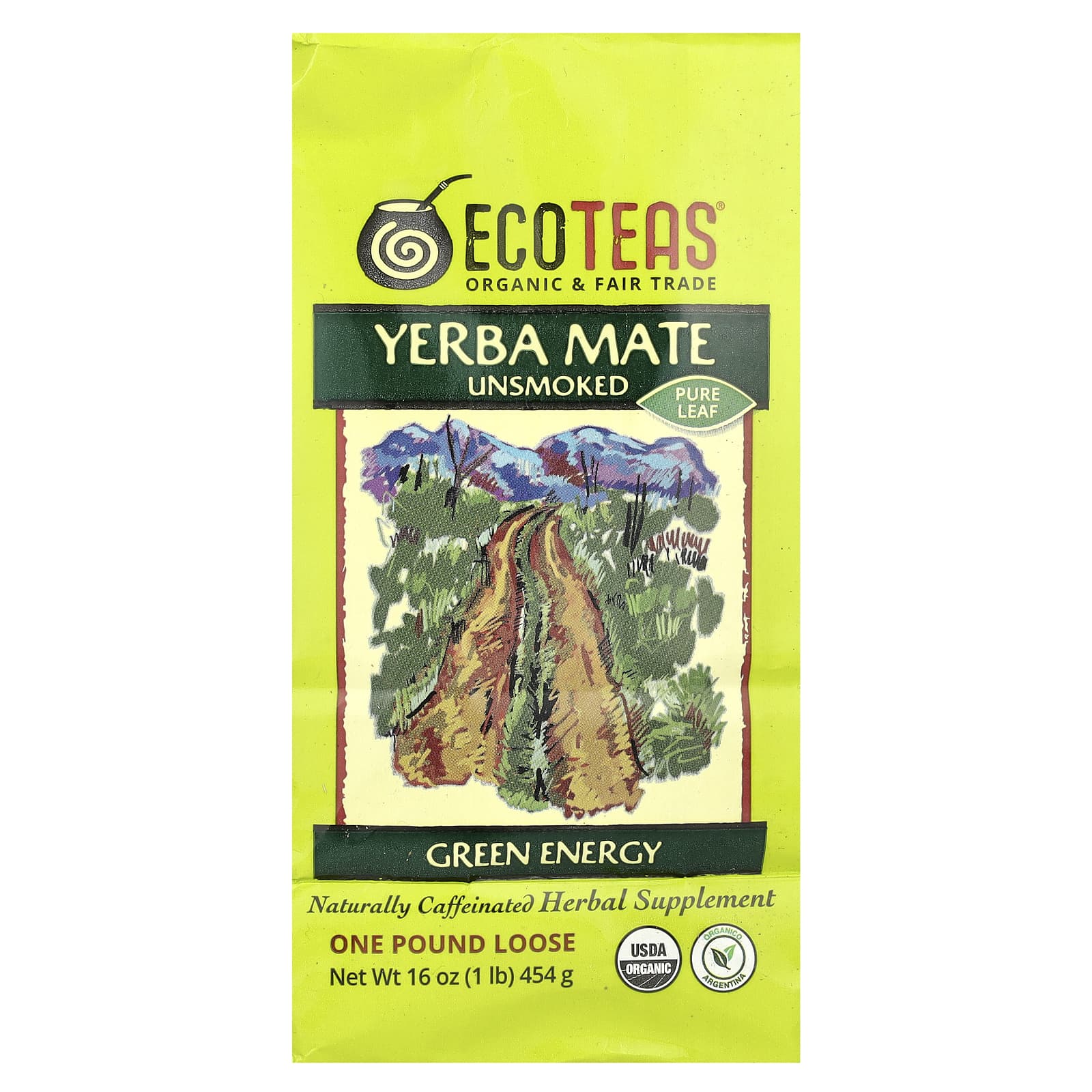 EcoTeas Yerba Mate Tea, 100% Organic, USDA Certified, 16 oz (454g) - Image 1