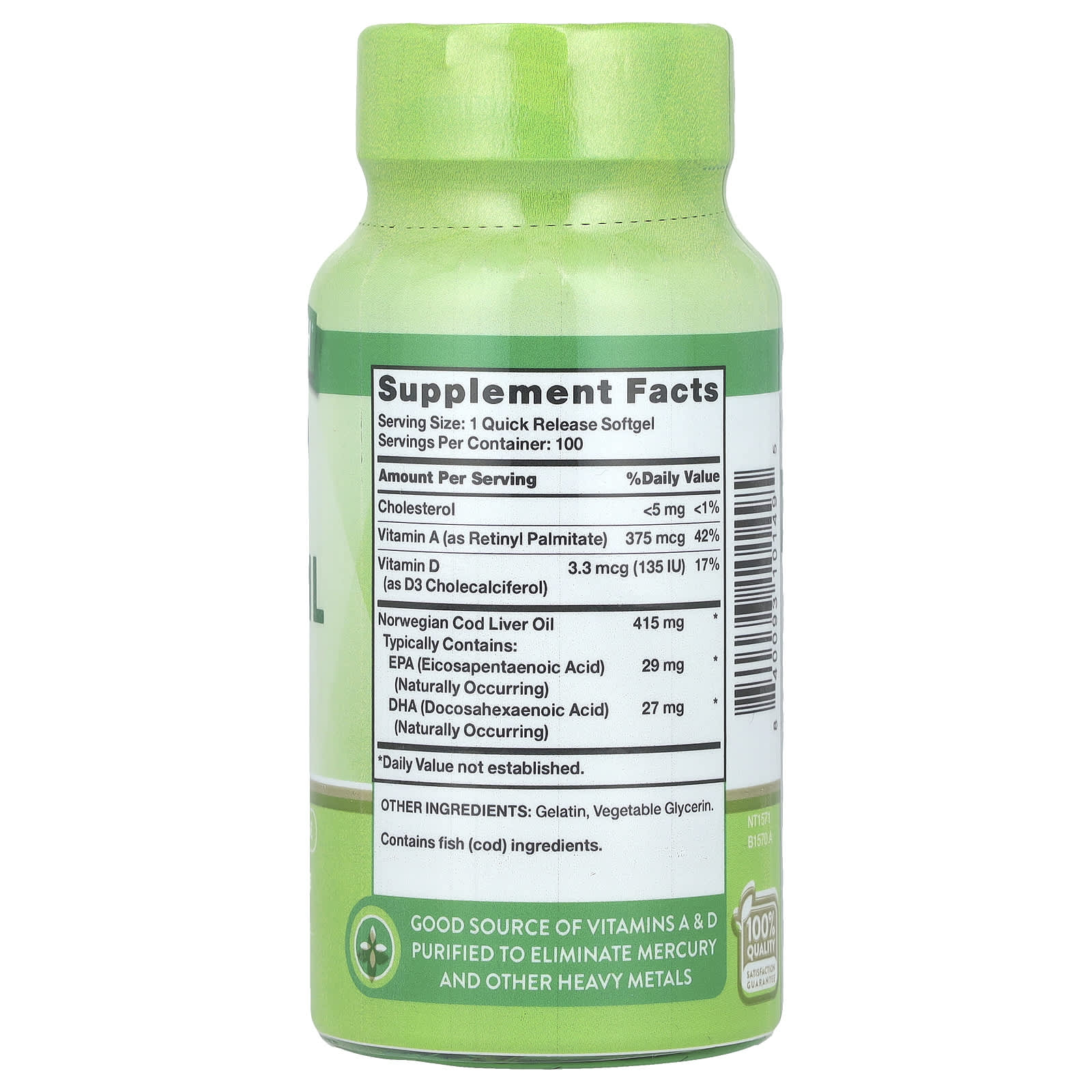 Nature's Truth, Norwegian Cod Liver Oil with EPA & DHA, 100 Quick Release Softgels