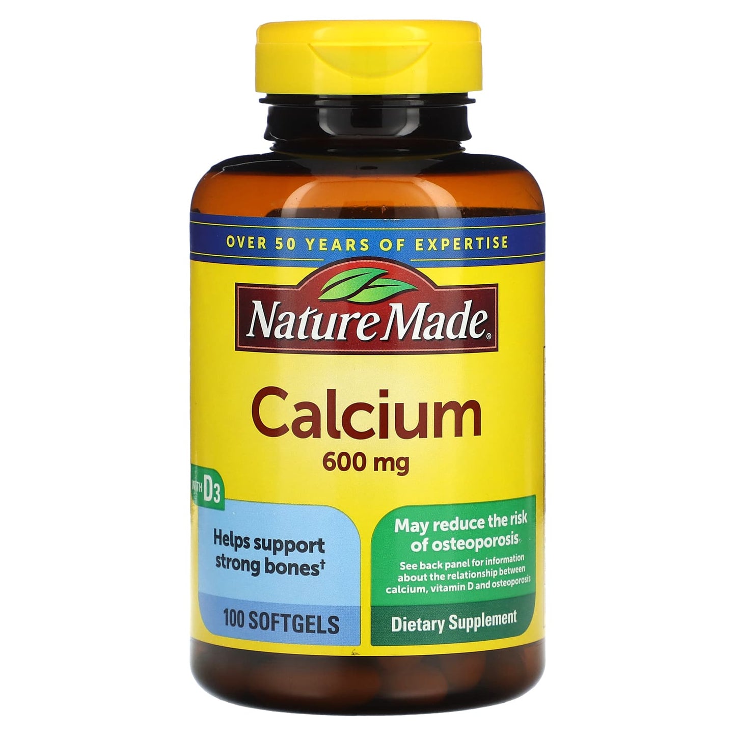 Nature Made, Calcium with Vitamin D3, 600 mg, 100 Softgels - Image 1