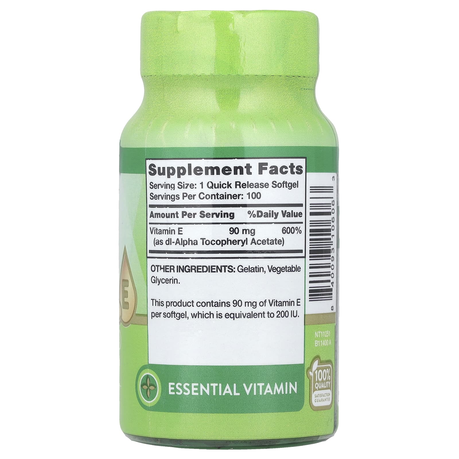 Nature's Truth, Vitamin E, High Potency, 90 mg (200 IU), 100 Quick Release Softgels