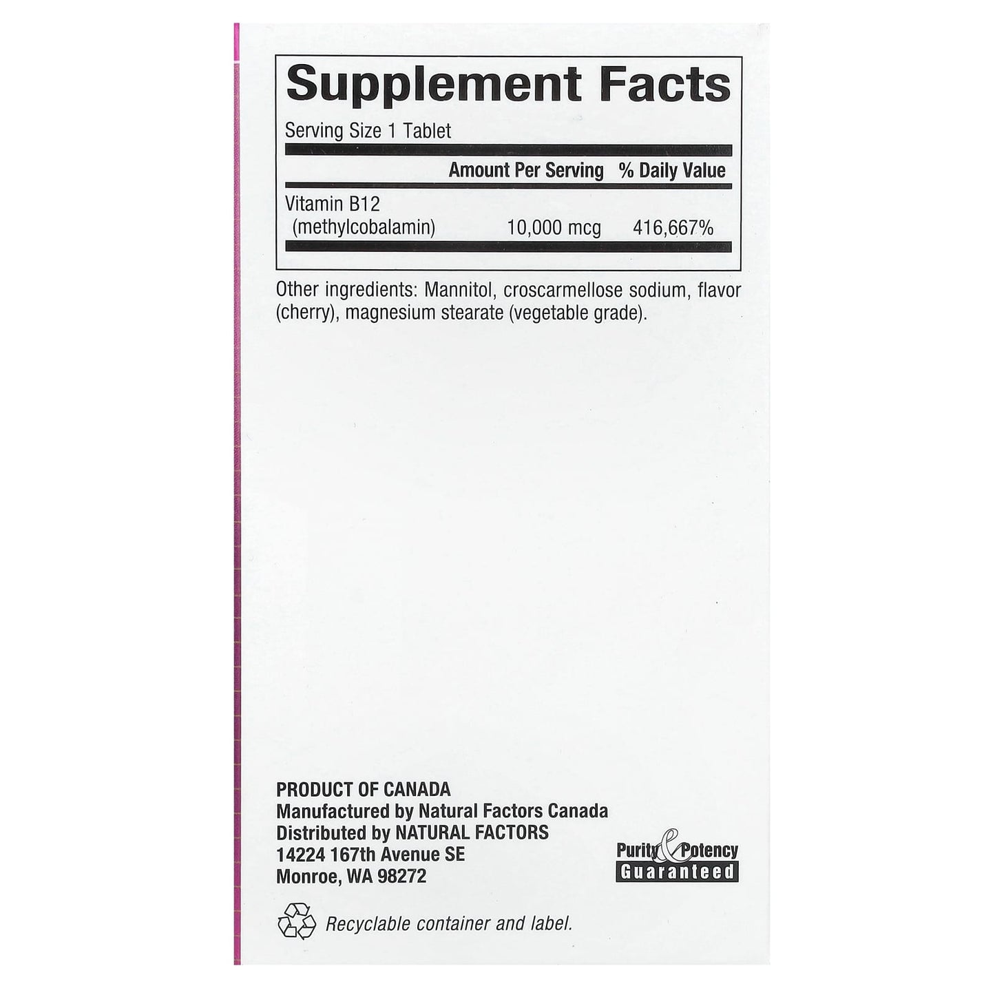 Natural Factors, B12 Methylcobalamin, Cherry, 10,000 mcg, 30 Chewable Tablets - Image 2