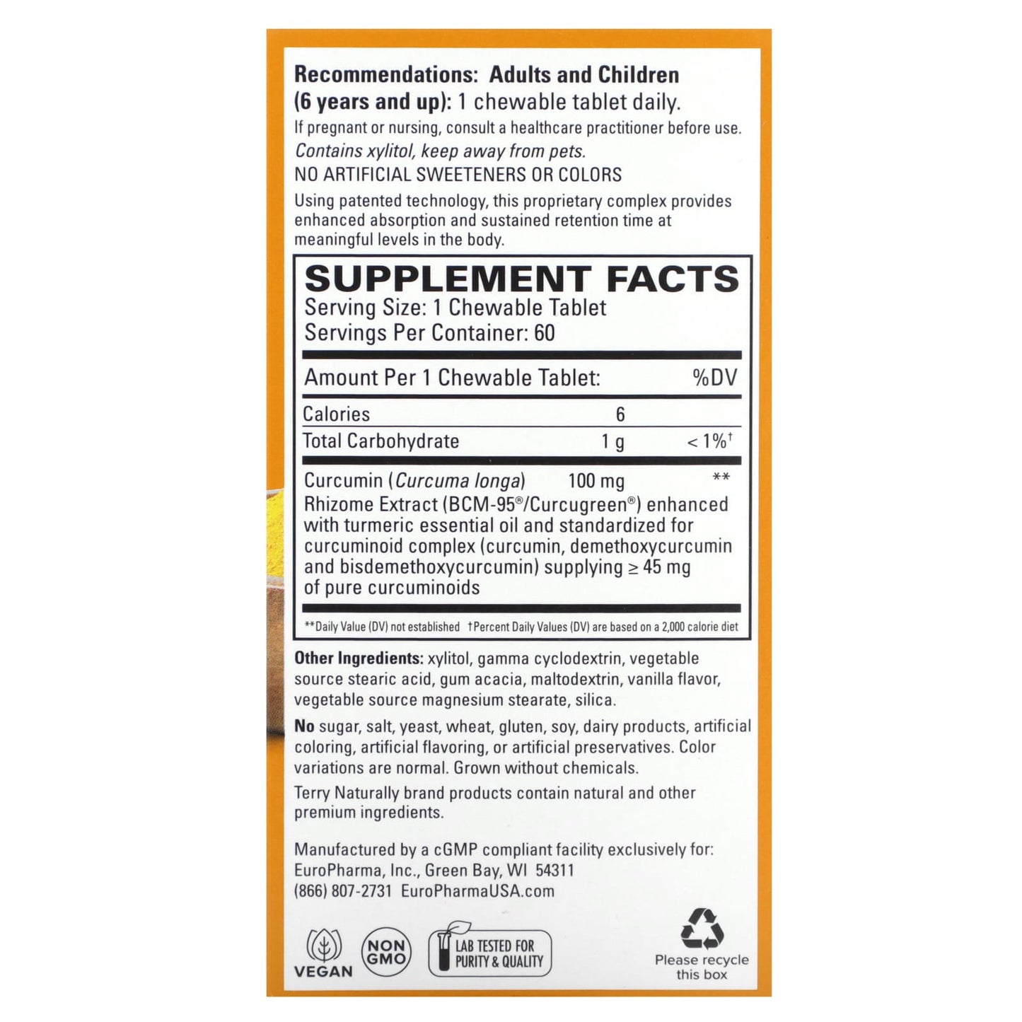 Terry Naturally, CuraMed, Superior Absorption Curcumin, 100 mg, 60 Chewable Tablets - Image 2
