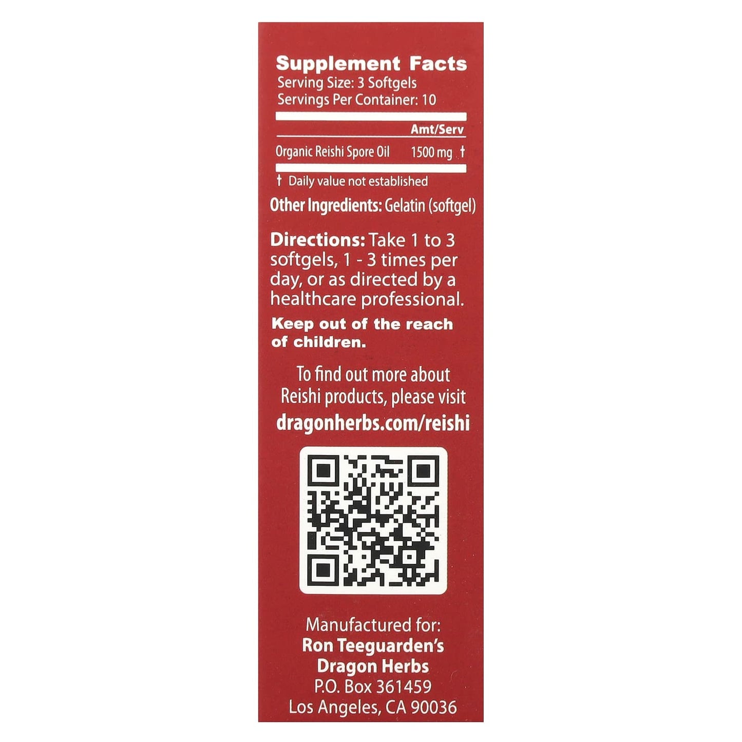 Dragon Herbs Reishi Spore Oil 500mg 30 Softgels - Image 2