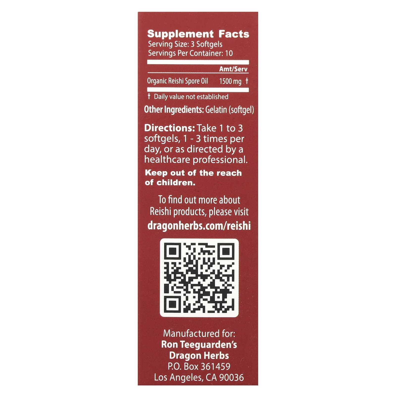 Dragon Herbs Reishi Spore Oil 500mg 30 Softgels - Image 2