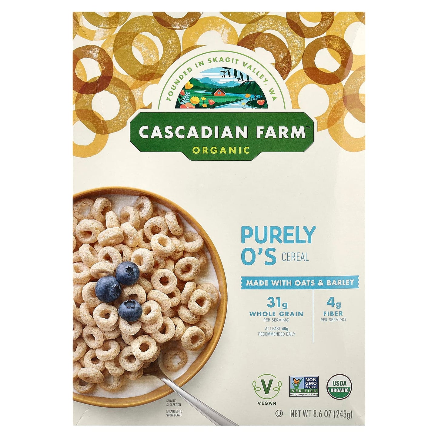 Cascadian Farm Organic Purely O's Cereal, 8.6 oz, USDA Organic, Vegan - Image 1