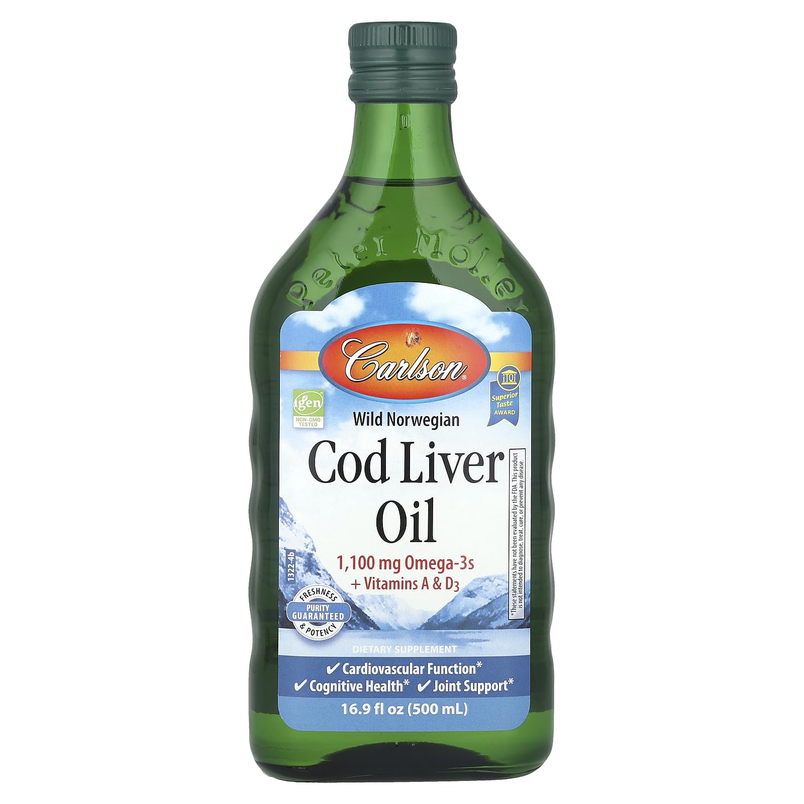 Norwegian Cod Liver Oil by Carlson - 1,100mg Omega-3s, Gluten-Free - Image 1