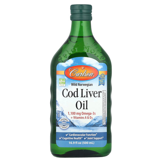 Norwegian Cod Liver Oil by Carlson - 1,100mg Omega-3s, Gluten-Free - Image 1