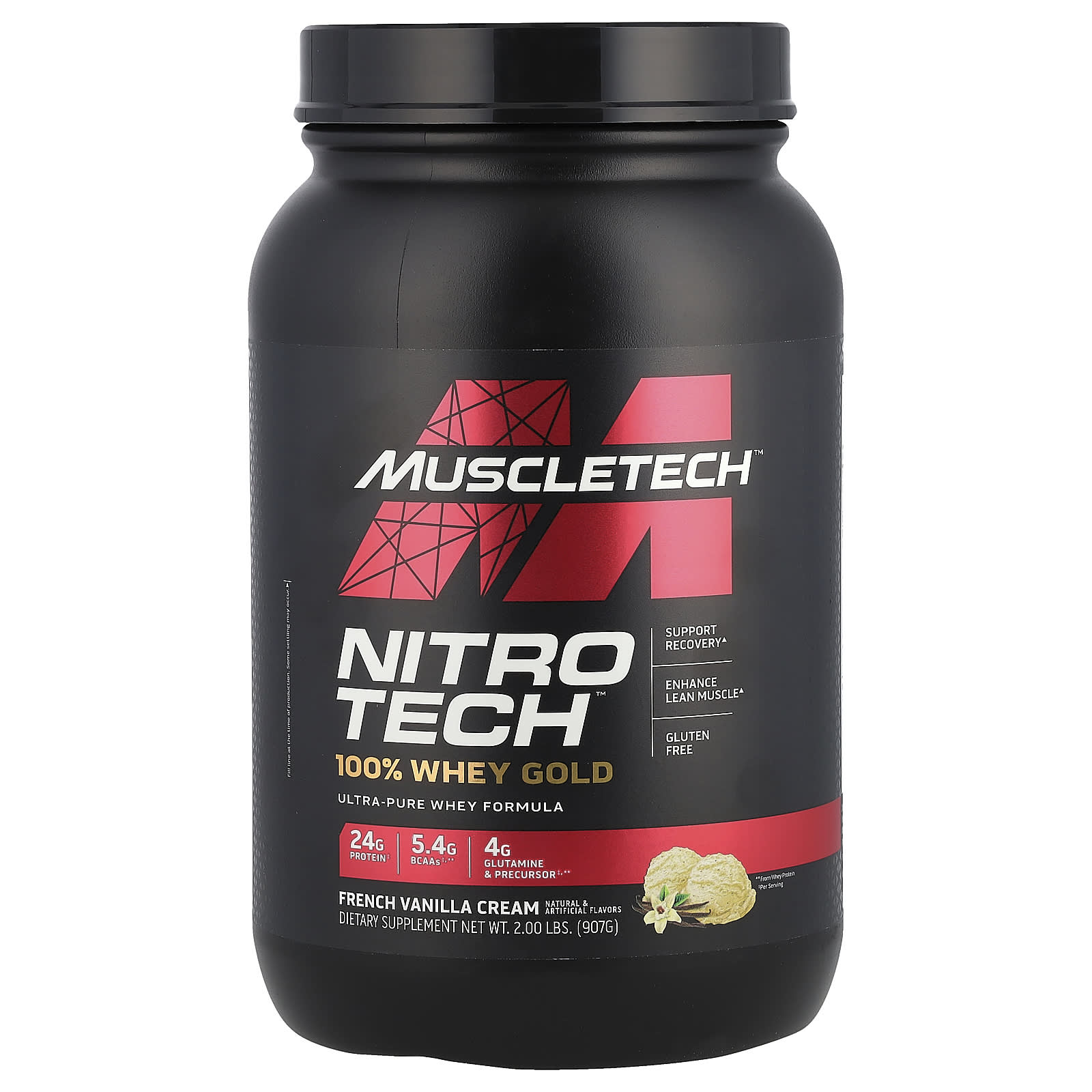 MuscleTech, Nitro-Tech™ 100% Whey Gold, French Vanilla Cream, 2 lbs (907 g) - Image 1