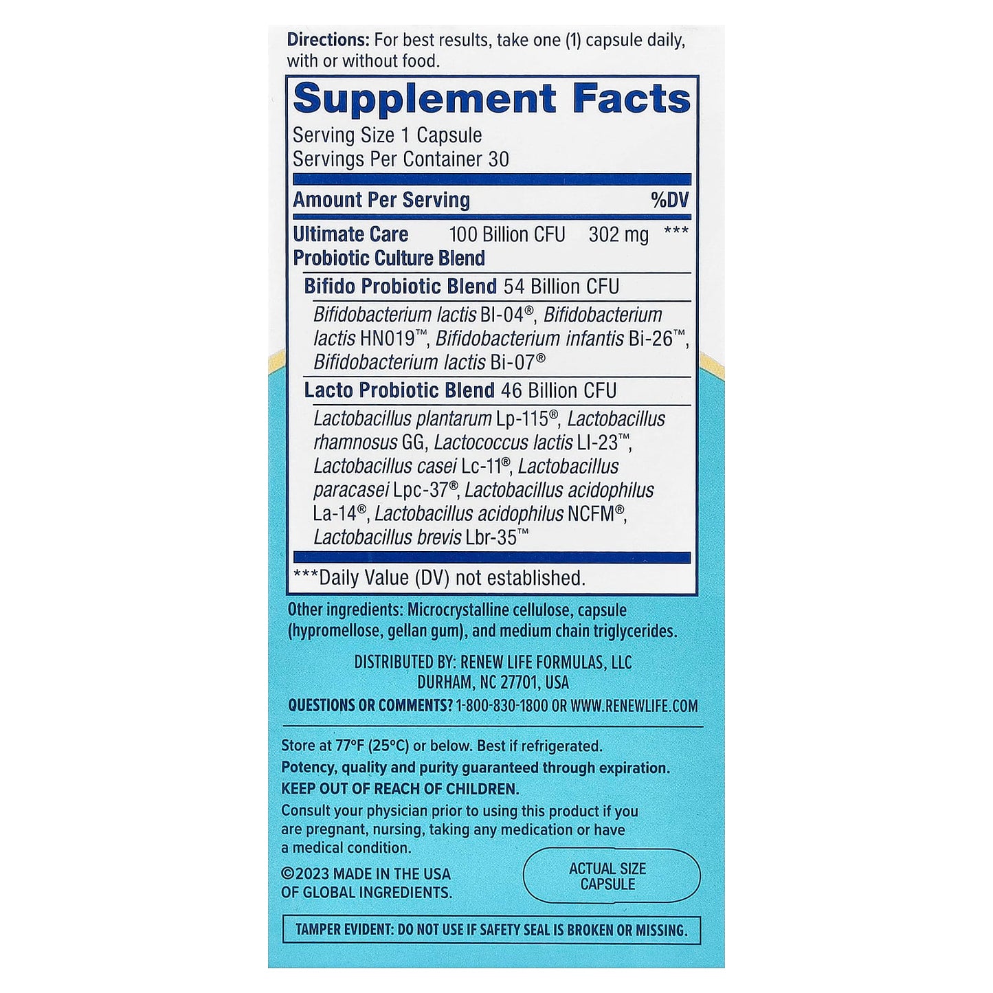 Renew Life, Ultimate Care Digestive Probiotic, 100 Billion CFU, 30 Vegetarian Capsules - Image 2