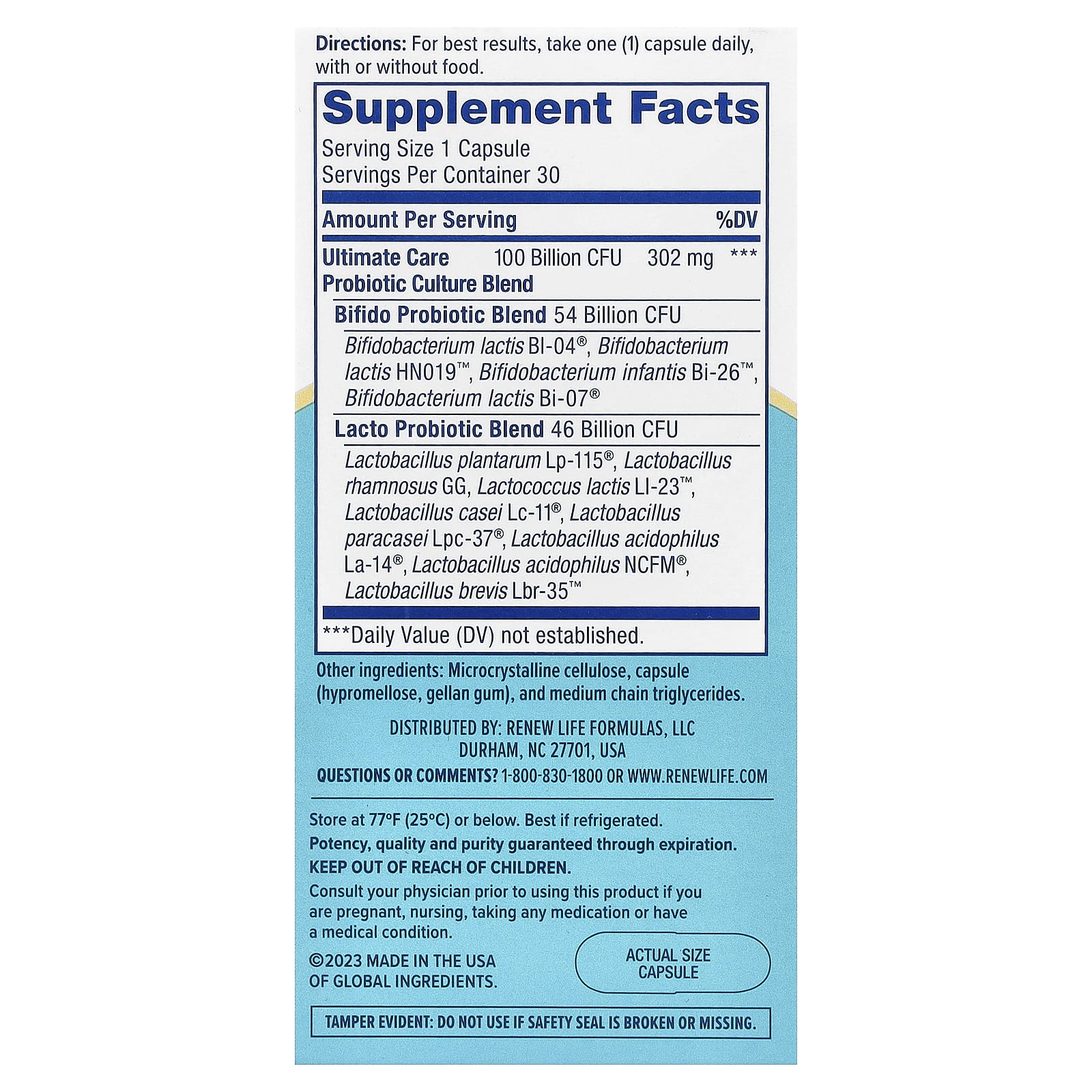 Renew Life, Ultimate Care Digestive Probiotic, 100 Billion CFU, 30 Vegetarian Capsules - Image 2