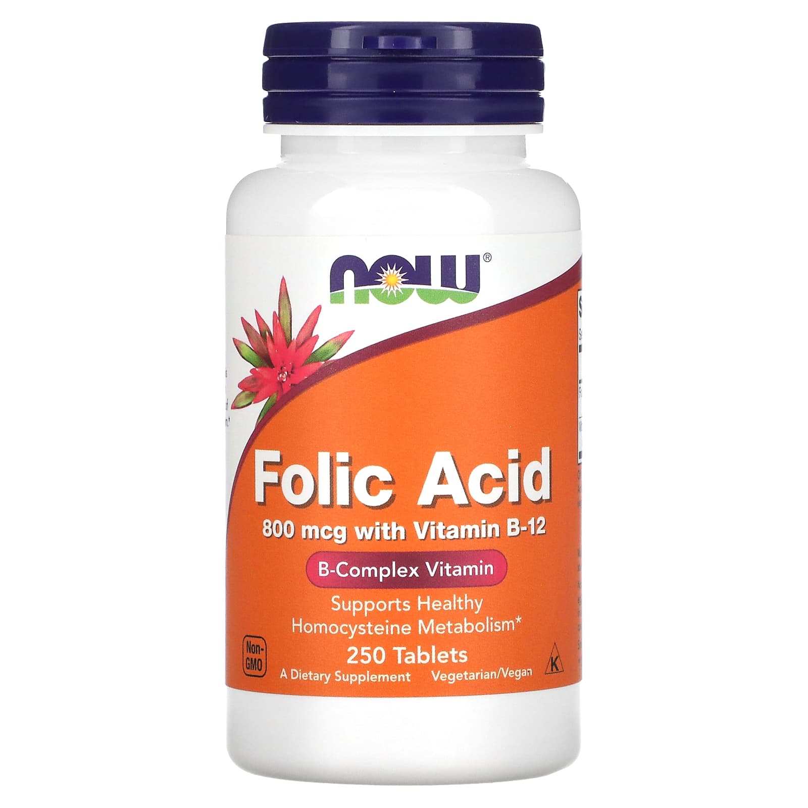 NOW Foods, Folic Acid, 800 mcg, 250 Tablets - Image 1