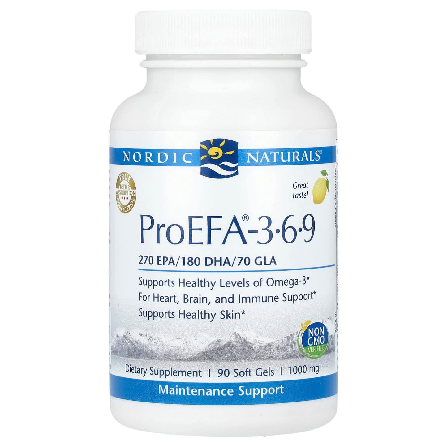 Nordic Naturals, ProEFA-3-6-9, Lemon, 1,000 mg, 90 Soft Gels - Image 1