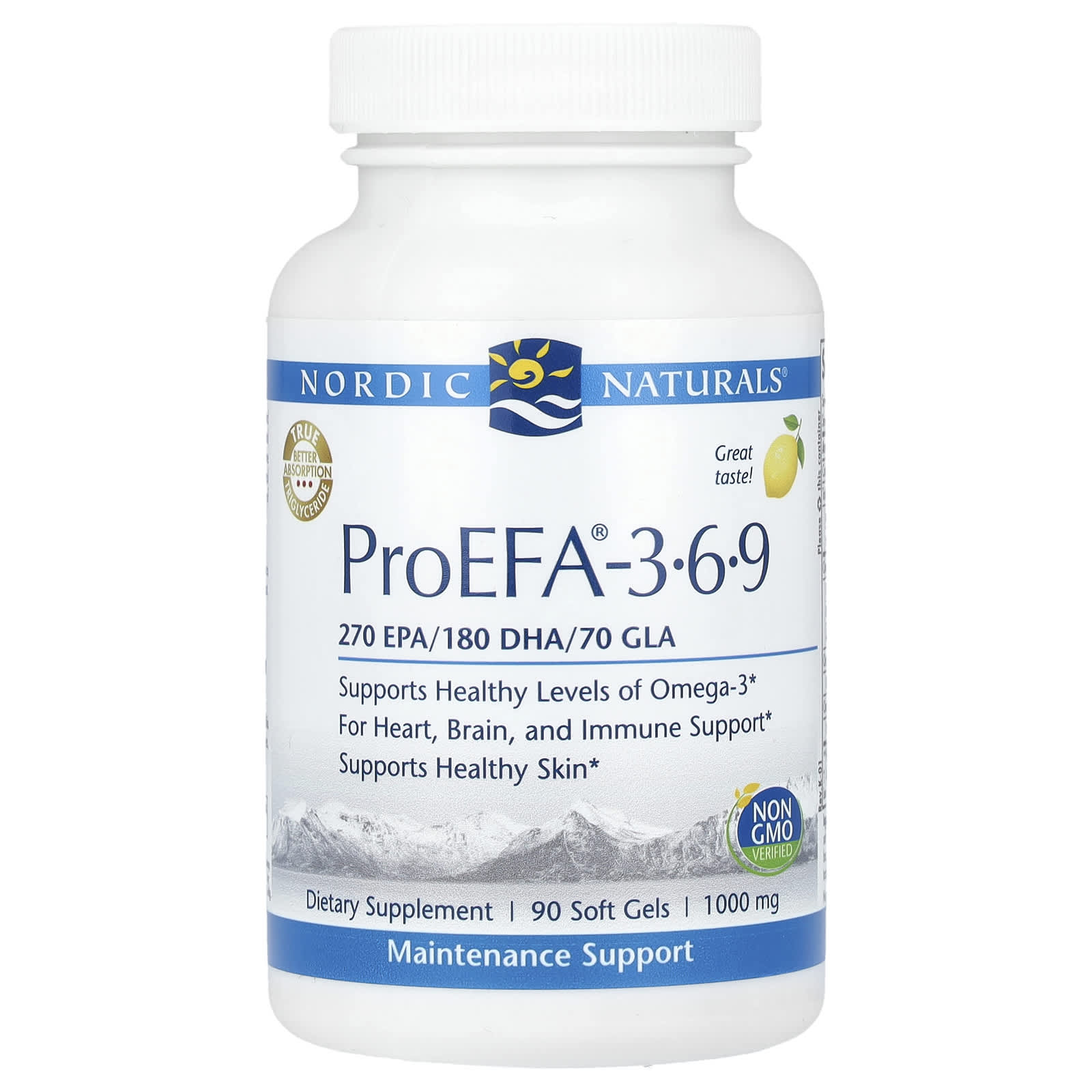 Nordic Naturals, ProEFA-3-6-9, Lemon, 1,000 mg, 90 Soft Gels - Image 1
