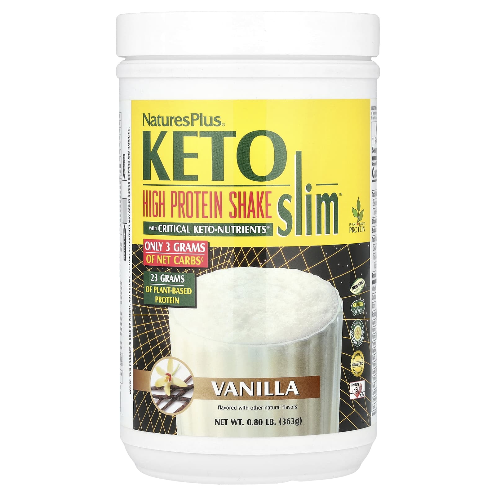 NaturesPlus, Keto Slim™, High Protein Shake, Vanilla, 0.8 lb (363 g) - Image 1