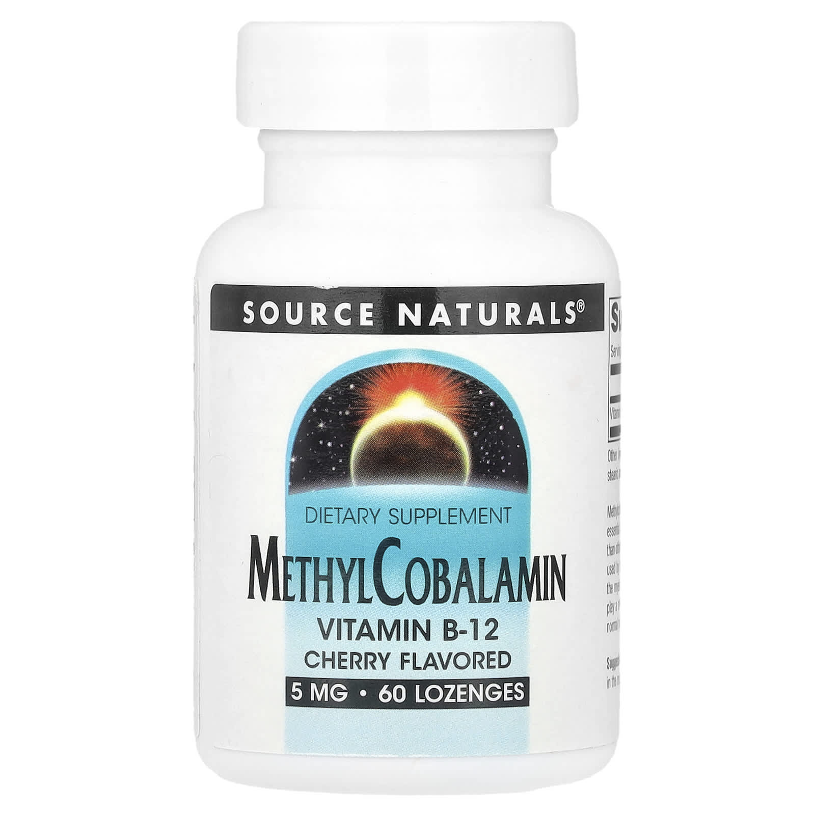 Source Naturals, MethylCobalamin Vitamin B12, Cherry, 5 mg, 60 Lozenges - Image 1