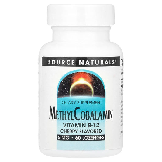 Source Naturals, MethylCobalamin Vitamin B12, Cherry, 5 mg, 60 Lozenges - Image 1