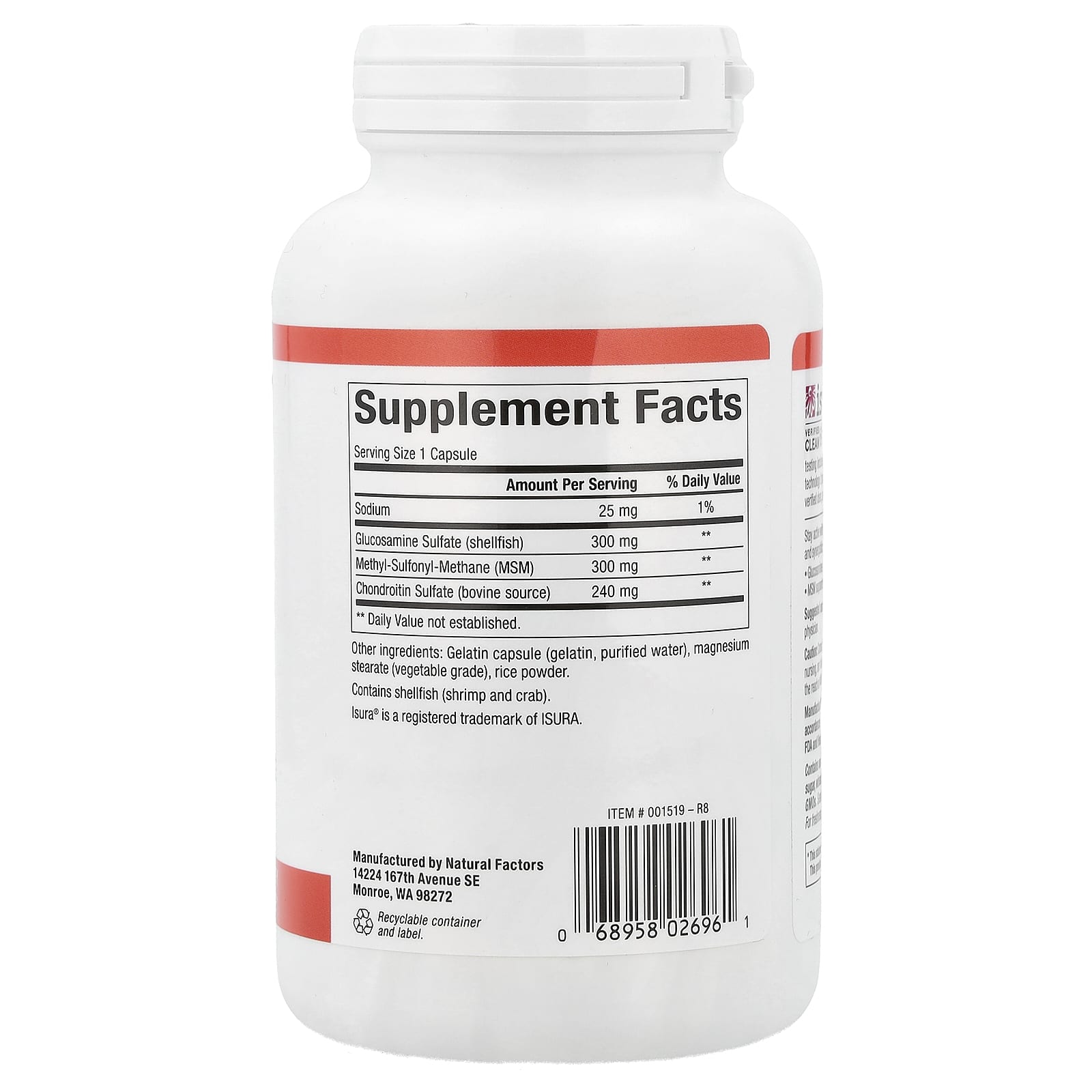 Natural Factors, MSM Joint Formula with Glucosamine & Chondroitin Sulfate, 180 Capsules - Image 2