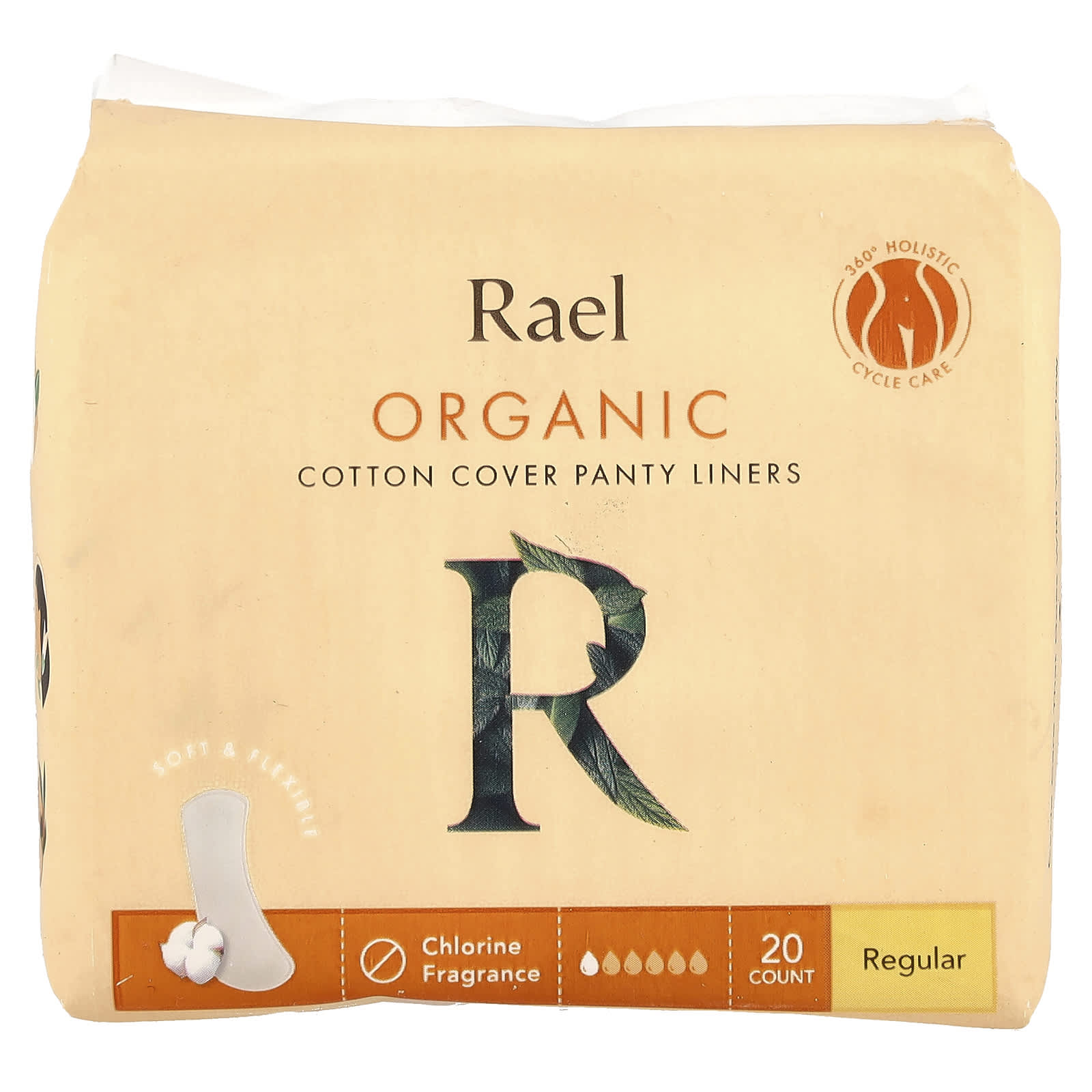 Rael, Organic Cotton Cover Panty Liners, Regular, 20 Count - Image 1