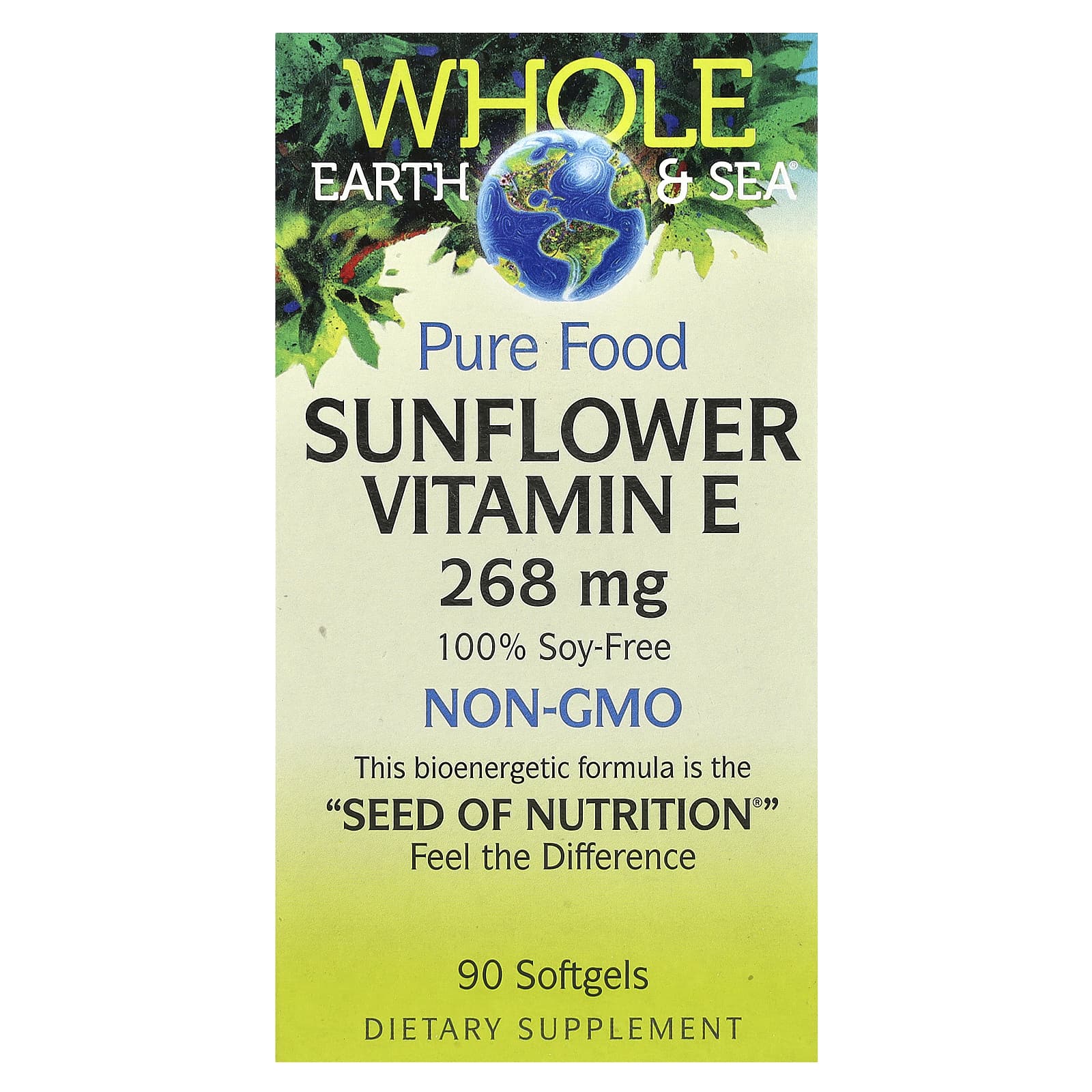 Natural Factors, Whole Earth & Sea®, Pure Food, Sunflower Vitamin E, 268 mg, 90 Softgels - Image 1