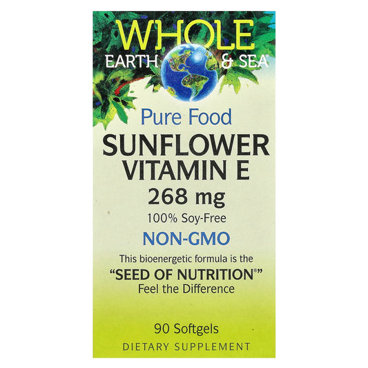 Natural Factors, Whole Earth & Sea®, Pure Food, Sunflower Vitamin E, 268 mg, 90 Softgels - Image 1
